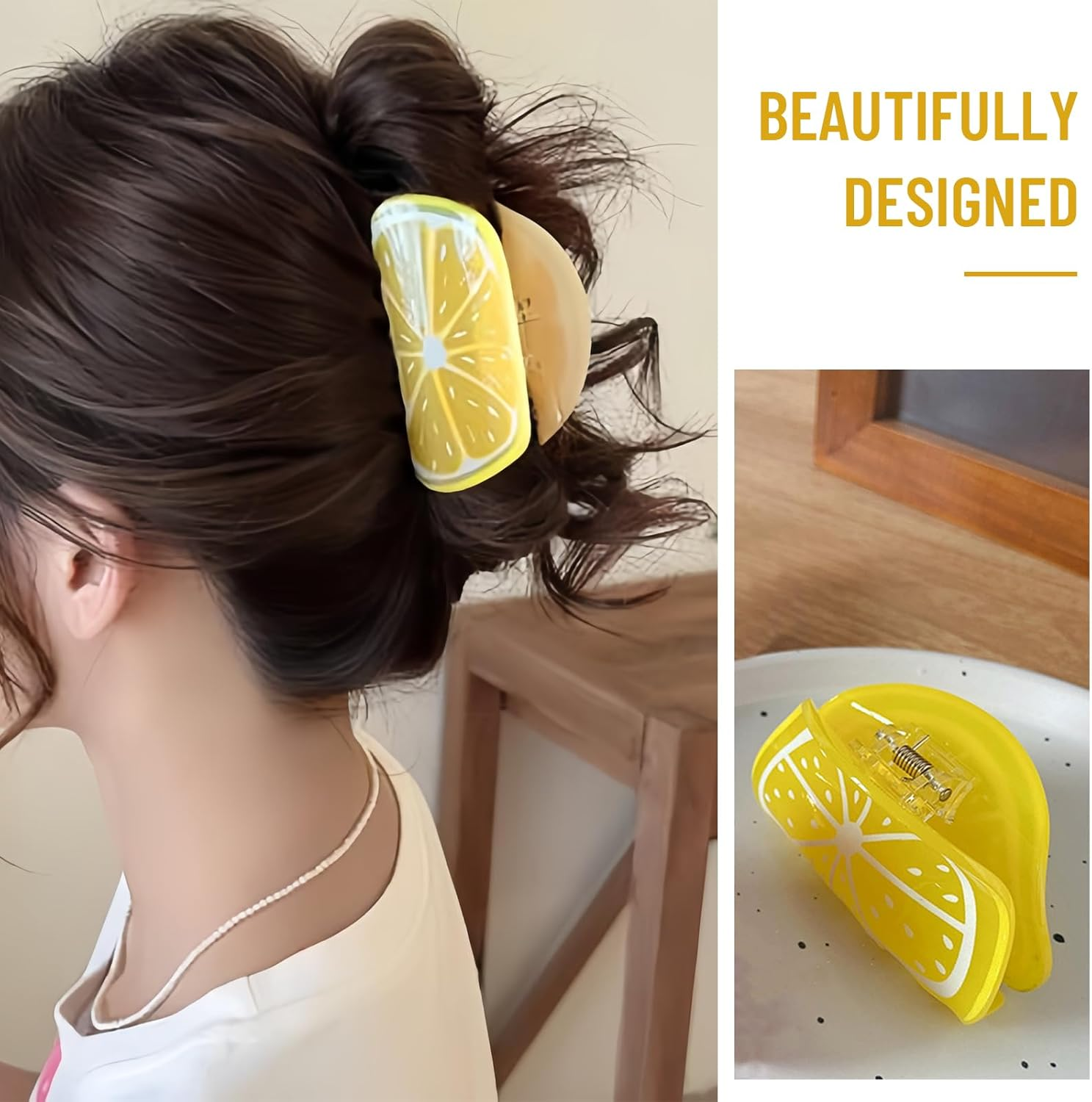 Charmburst Lemon Design Hair Claw Clip Creative Summer Hair Clip for Women Non-Slip Thick Hair for Hawaiian Party Cute Decorative Clip image number 3