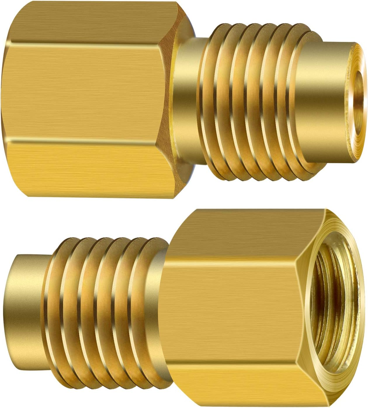 6 Pieces 6015 R134A Brass Refrigerant Tank Adapter to R12 Fitting Adapter 1/2 Female Acme to 1/4 Male Flare Adaptor Valve Core and 6014 Vacuum Pump Adapter 1/4 Inch Flare Female to 1/2 Inch Acme Male image number 1
