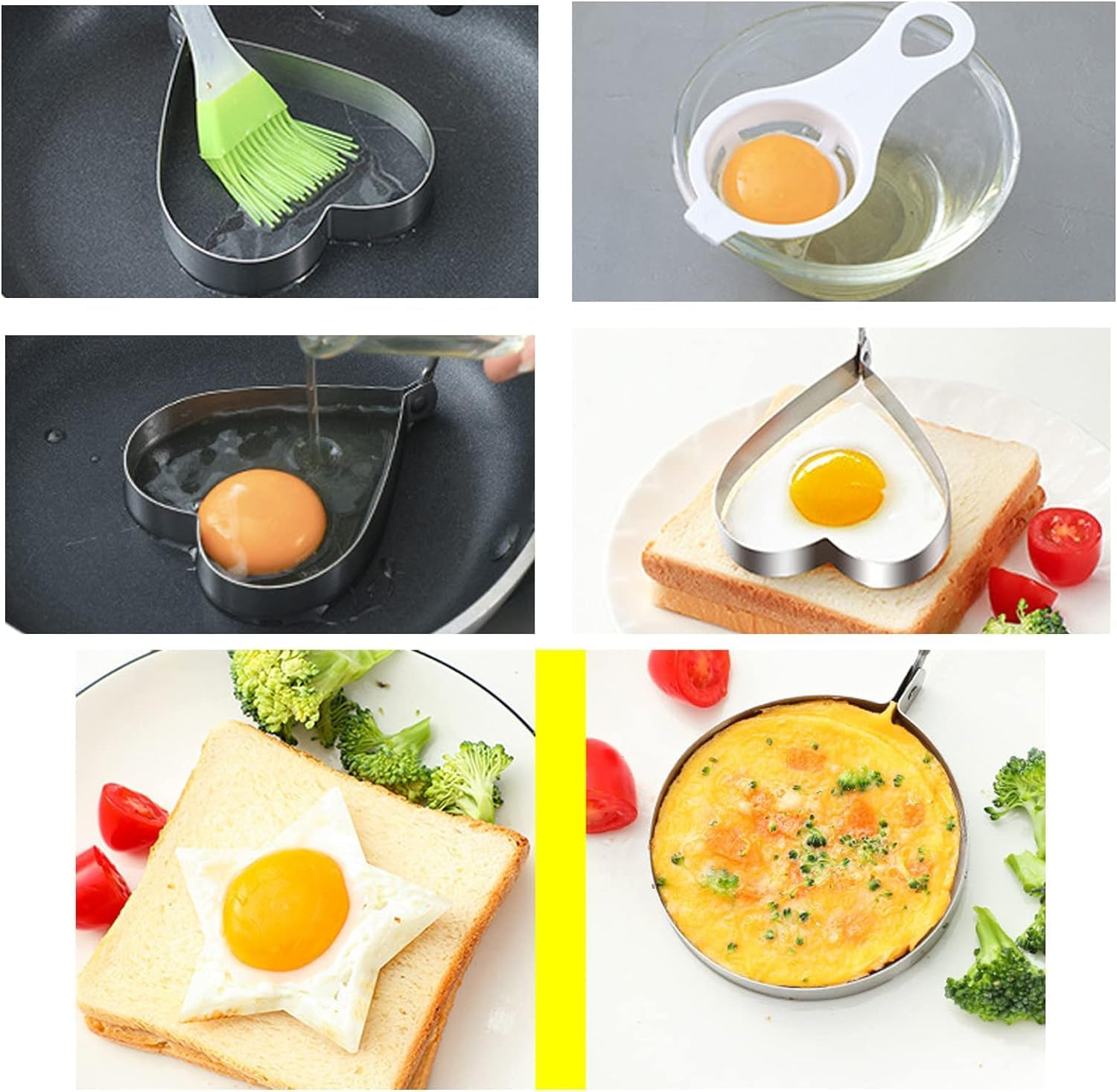 Stainless Steel Egg Shaper Cooking Kitchen Tools Pancake Mold, 6Pcs Stainless Steel Egg Ring Molds,Stainless Steel Fried Egg Pancake Shaper Omelette Mould Frying Egg Ring Pancake Mold Egg Cooking Tool image number 2