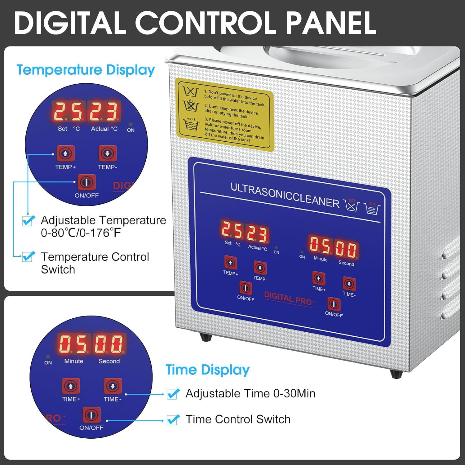 Advwin Professional Ultrasonic Cleaner Machine, 40Khz Digital Jewellery Ultrasonic Cleaner 304 Stainless Steel with Timer and Heater 650Ml/2L/6.5L/10L/22L