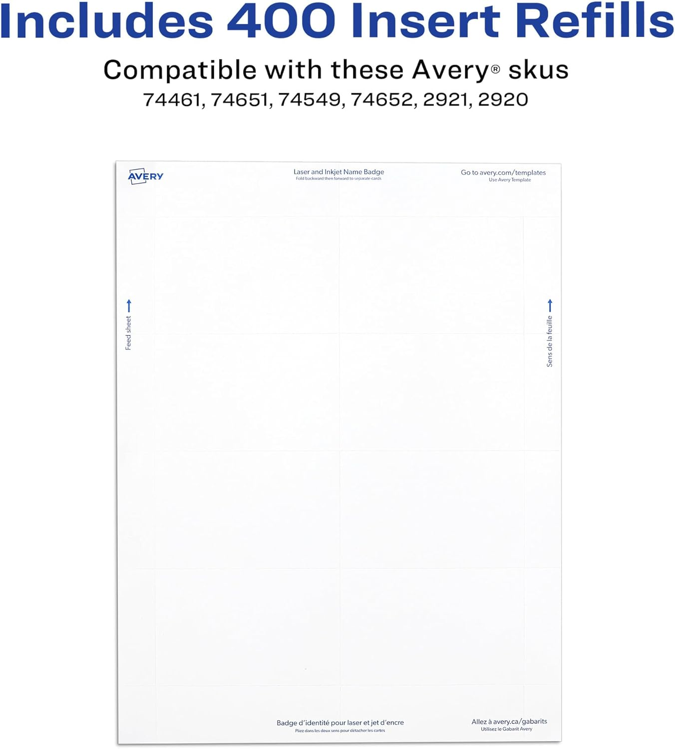 Avery Customizable Name Badge Inserts, 2.25" X 3.5", White, 400 Printable Name Tag Inserts (5390) image number 1