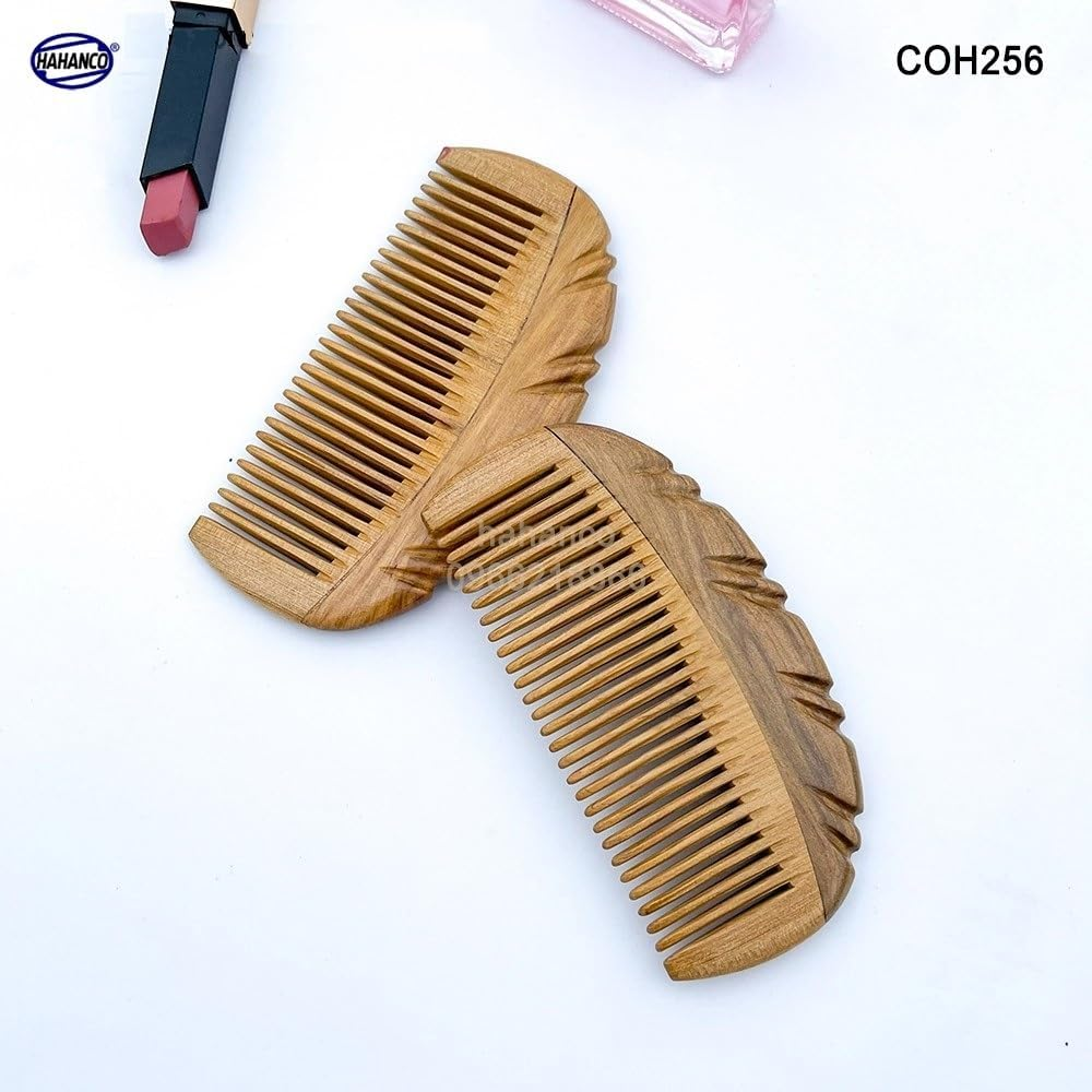 Green Cypress Wood Hair Comb, Handcrafted Wedge Design, 12 X 6 Cm image number 1