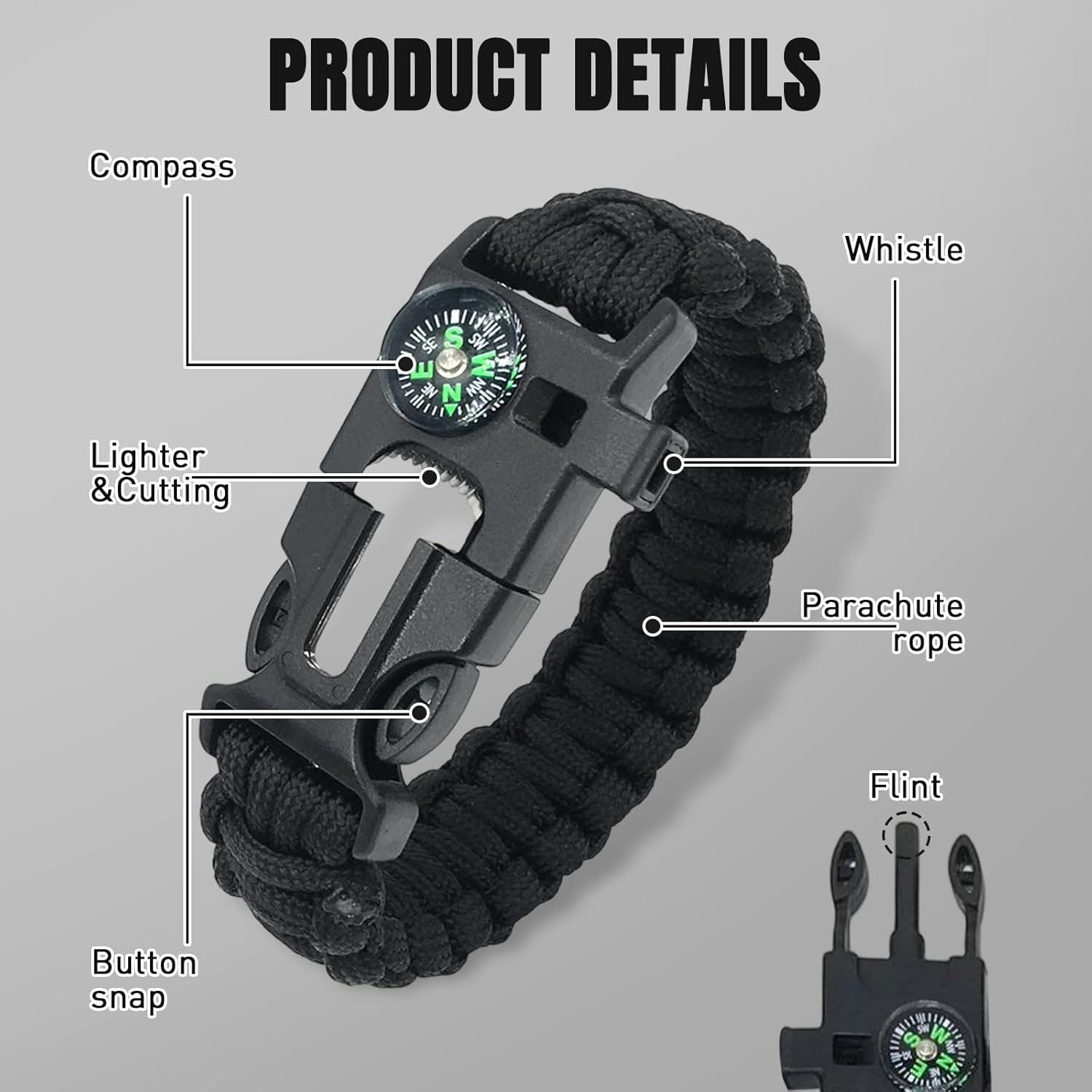 Generisch Survival Bracelet, Multifunctional Survival Bracelet, Buckle, Compass, Lifeguard Whistle, Wild Camping Equipment Kit, Wildness Emergency Survival Kit for Camping, Outdoor Travel, Hiking image number 5