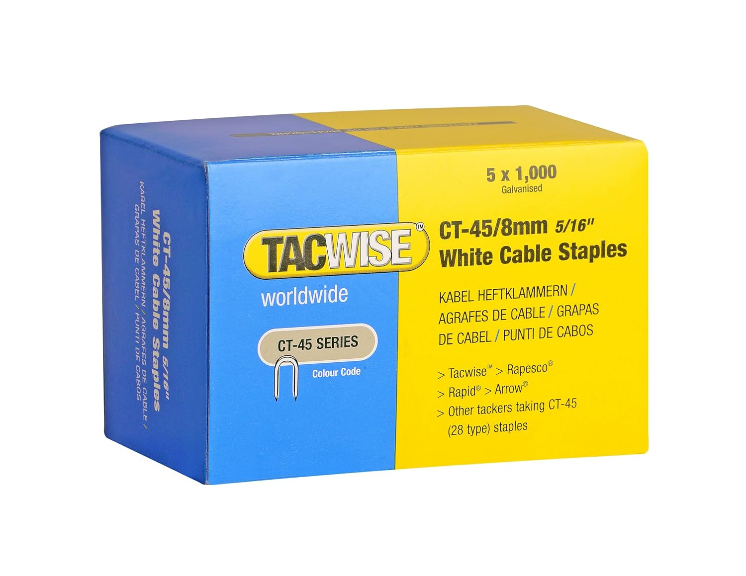 Tacwise 0980 Type Ct-45/8Mm Galvanized White Cable Clips (Pack of 5000) image number 1