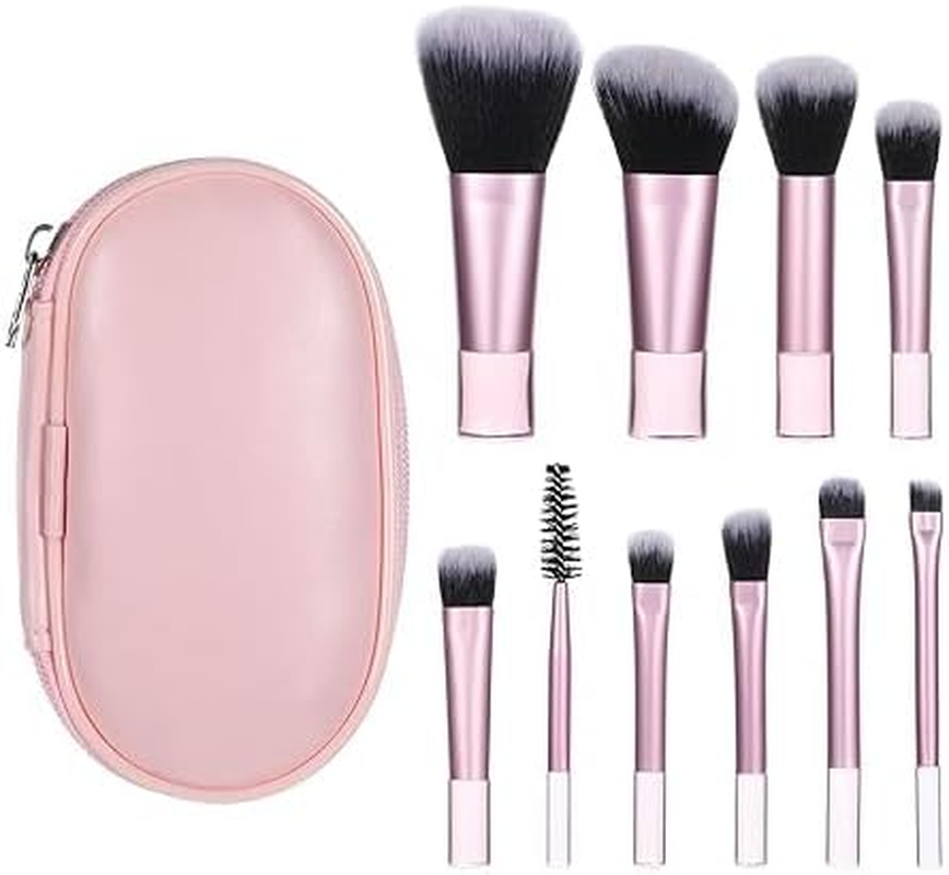 Travel Makeup Brush Set, Mini Cosmetic Brushes Kit for Foundation, Blush, Contour & Eyeshadow, Portable Makeup Tools for On-The-Go (Pink)