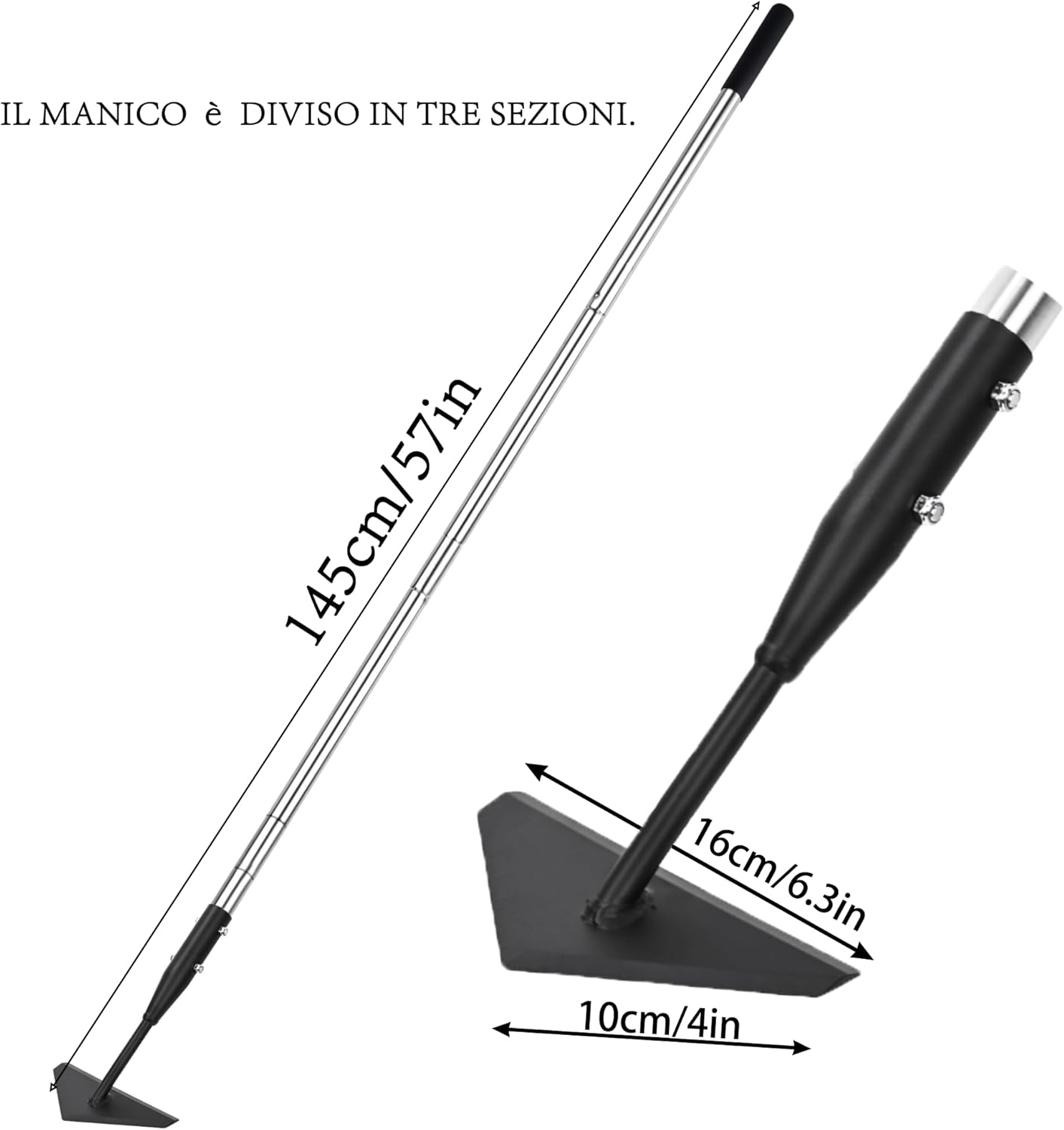 Triangle Garden Hoe, Carbon Steel Push-Pull Weeding Tool, Equipped with 57.5" Stainless Steel Long Handle &ndash; a Long-Handle Weeder for Digging, Weeding, Hoeing and Loosening Soil image number 2