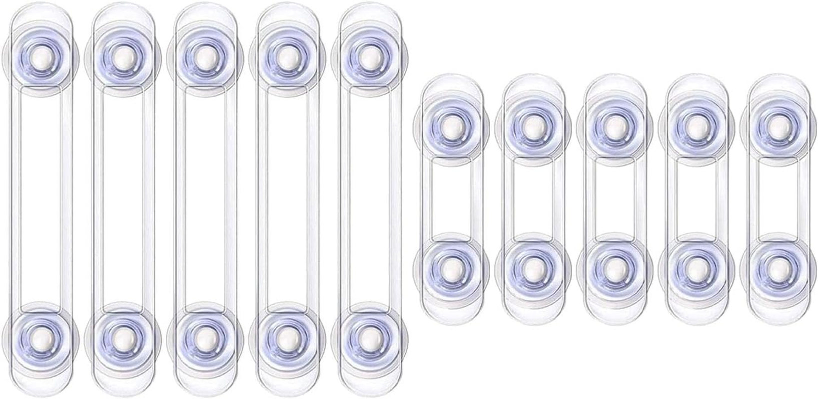 XINYUICEAN 10 Pcs Child Safe Cabinet Lock, Baby Proofing Locks,Multipurpose Clear Drawer Locks for Cabinets, Cupboards, Drawer, Fridge,Adjustable Strap, No Drilling (5 Large+5 Small) image number 2