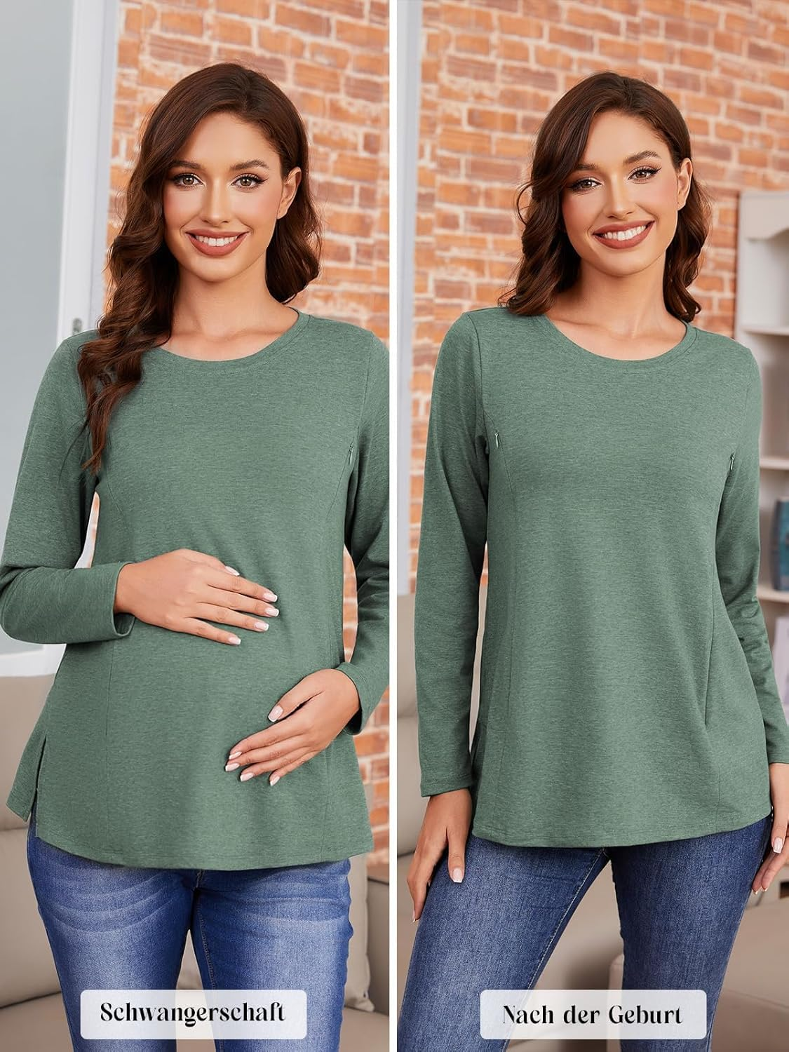 Love2Mi Pack of 3 Women'S Nursing Shirt with Zip Loose Maternity Shirt Long Sleeve Maternity Clothing Winter image number 5