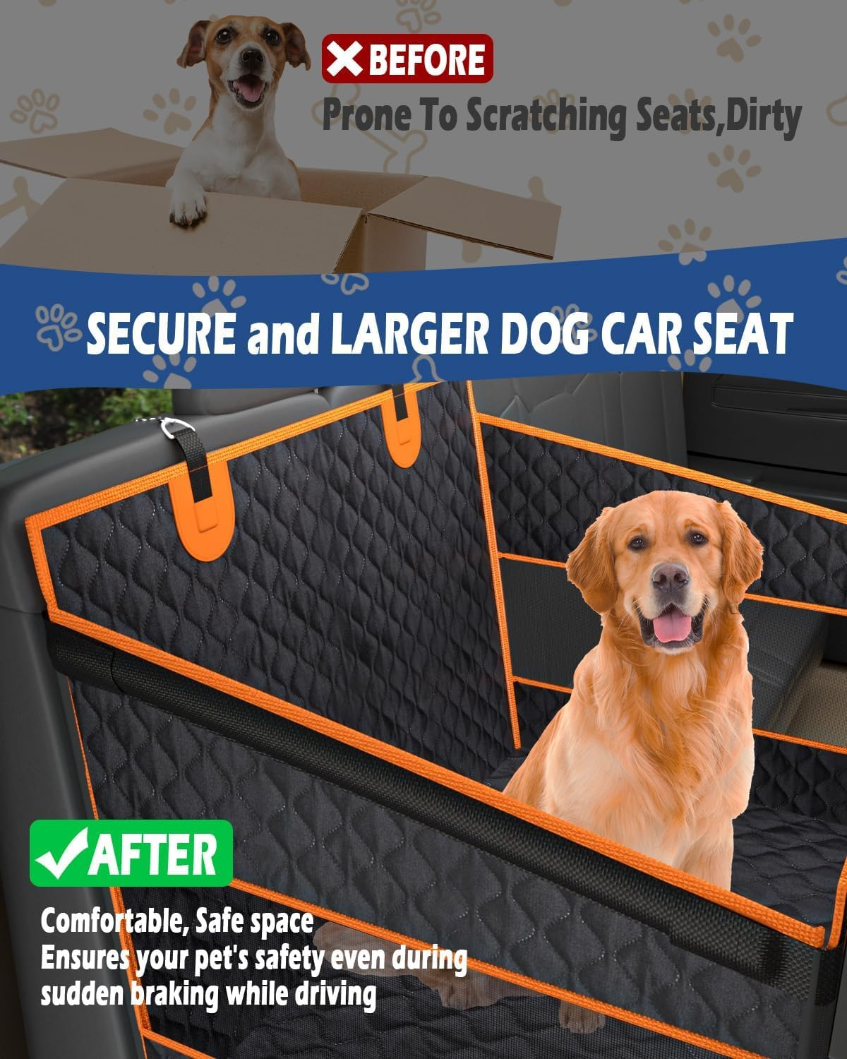 Dog Car Seat for Large Dogs, Back Seat Extender for Dogs, Foldable Pet Car Seat with Waterproof Oxford Fabric and Non-Slip Bottom, All-Around Protection and Strong Support image number 3