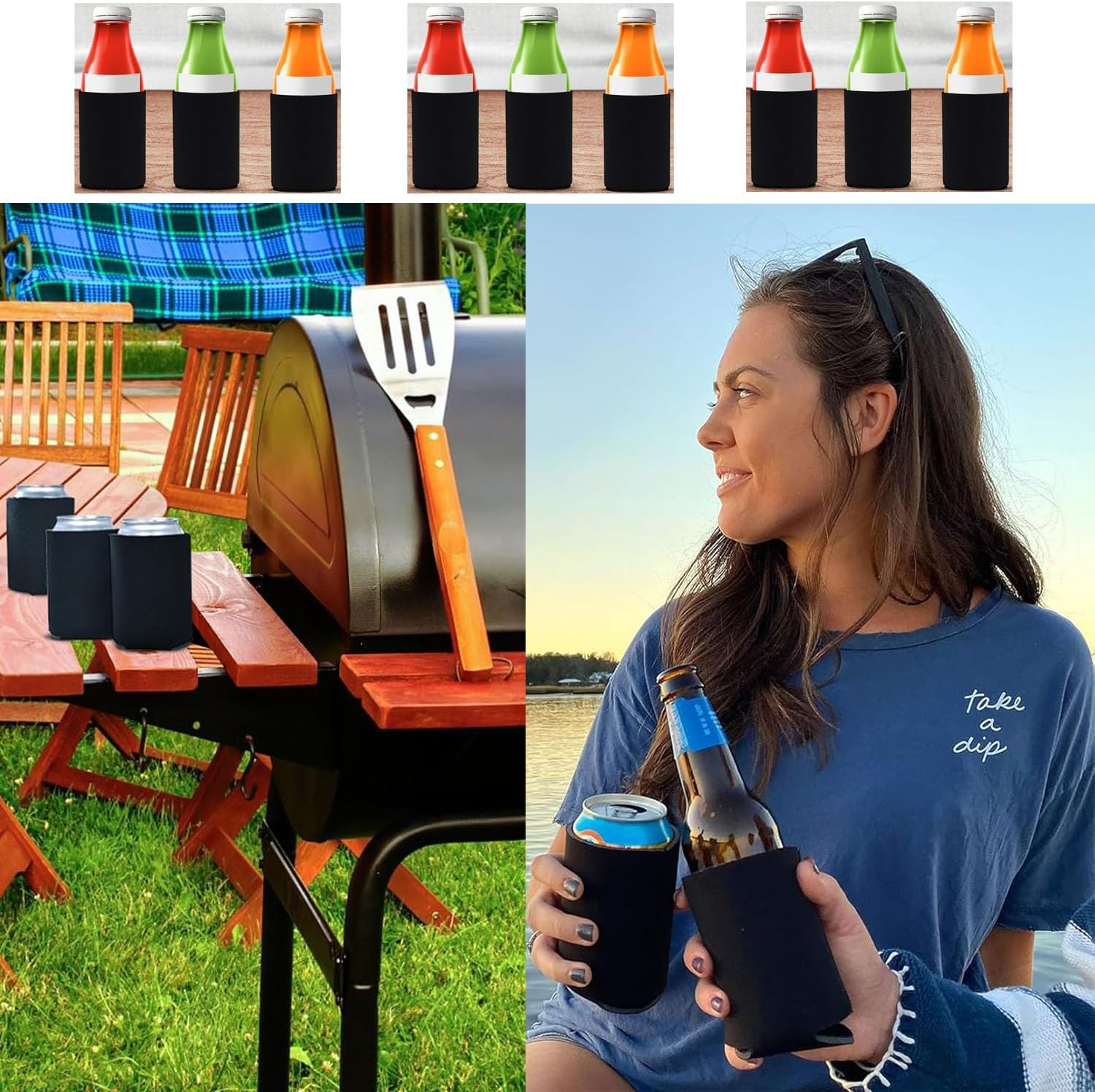 Paifeancodill Blank Beer Can Coolers Sleeves, 50 Pcs Soft Insulated Beer Can Cooler Sleeves, Foldable Blank Can Stubby Cooler Holder Sleeve Sublimation Heat Transfer, Reusable Black Bulk Can Sleeve image number 2