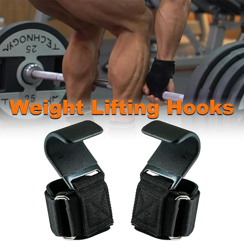 1 Pair Weight Lifting Hooks - Weightlifting Hooks with Wrist Straps, Hand Grip Support for Deadlifts, Pull Ups, Shrugs,Bodybuilding, Fitness, Weightlifting Hooks Gym Gloves, for Men and Women image number 2