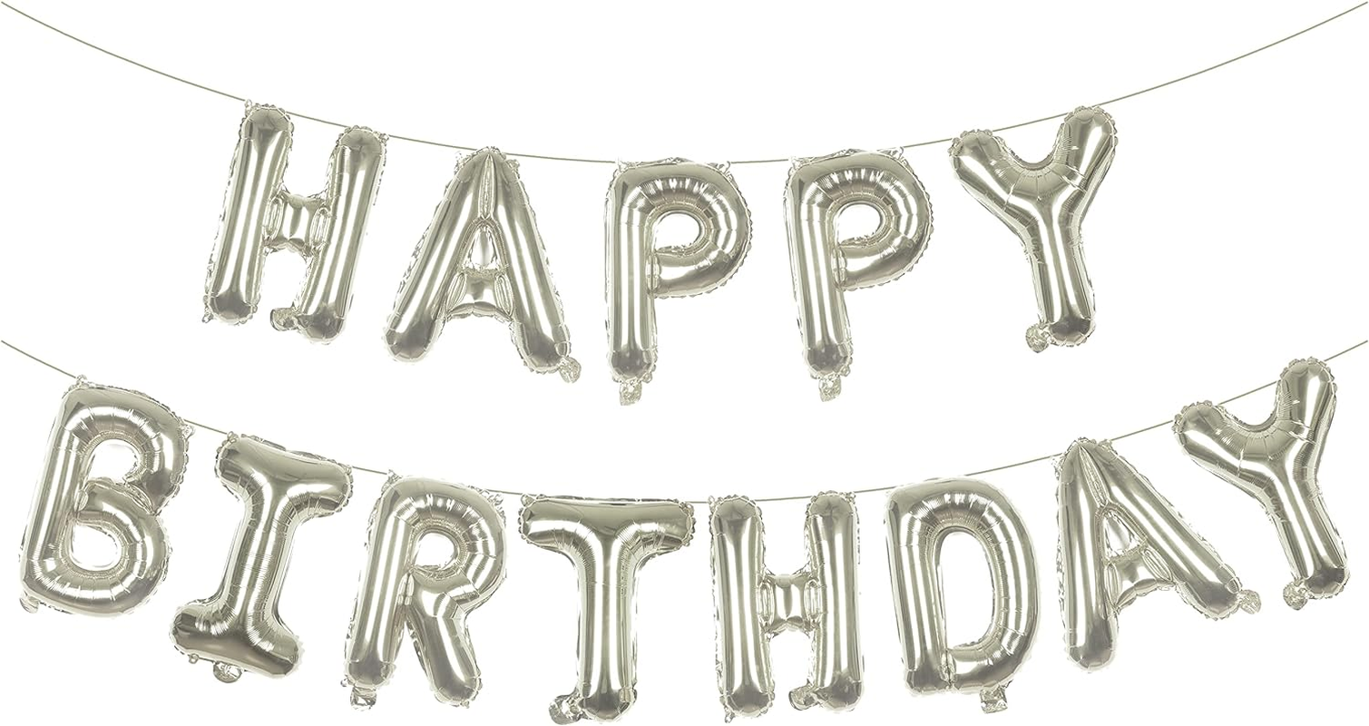 Magic Season Balloon Banners/Aluminum Foil Letters - 40Cm Happy Birthday (Silver)