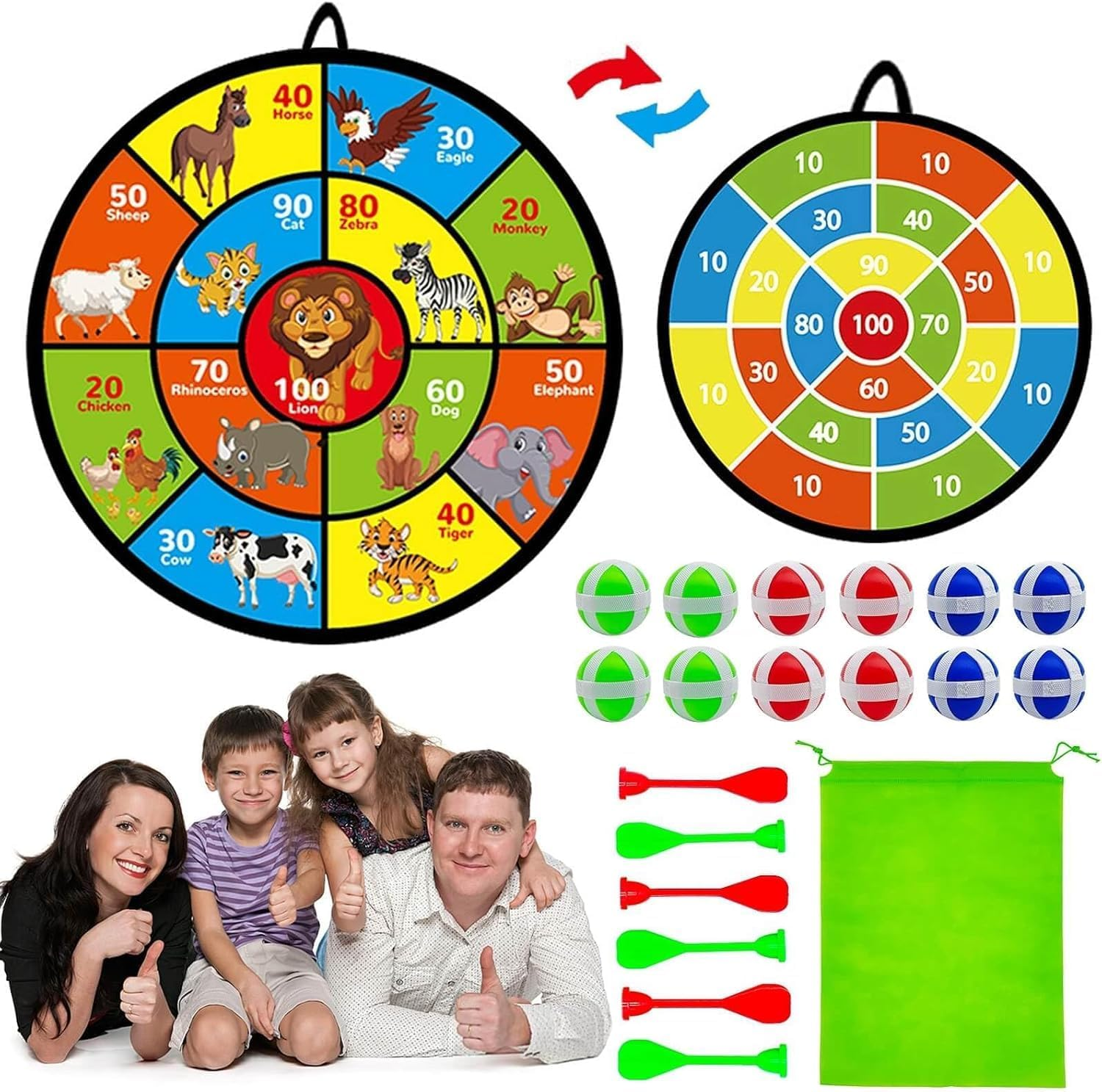 Dart Board with Balls for Kids 3-5： 29" Large Double-Sided Board Games Toys for Kids Ages 4-6 8-12 - Indoor Outdoor Activities Party Games - Birthday Gifts for 3 4 5 6 7 8 9 11 12 Year Old Boys Girls image number 1
