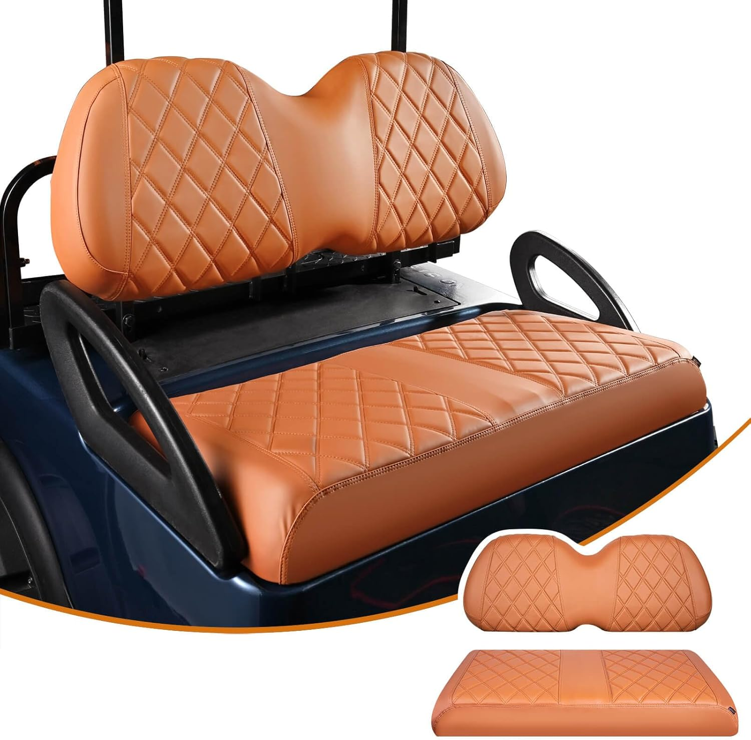 NOKINS Golf Cart Diamond Seat Covers Kit, Fit for Club Car Precedent Ordinary Front Seat Cushion, Golf Cart Vinyl Seat Cover, No Nails Required (All Brown)