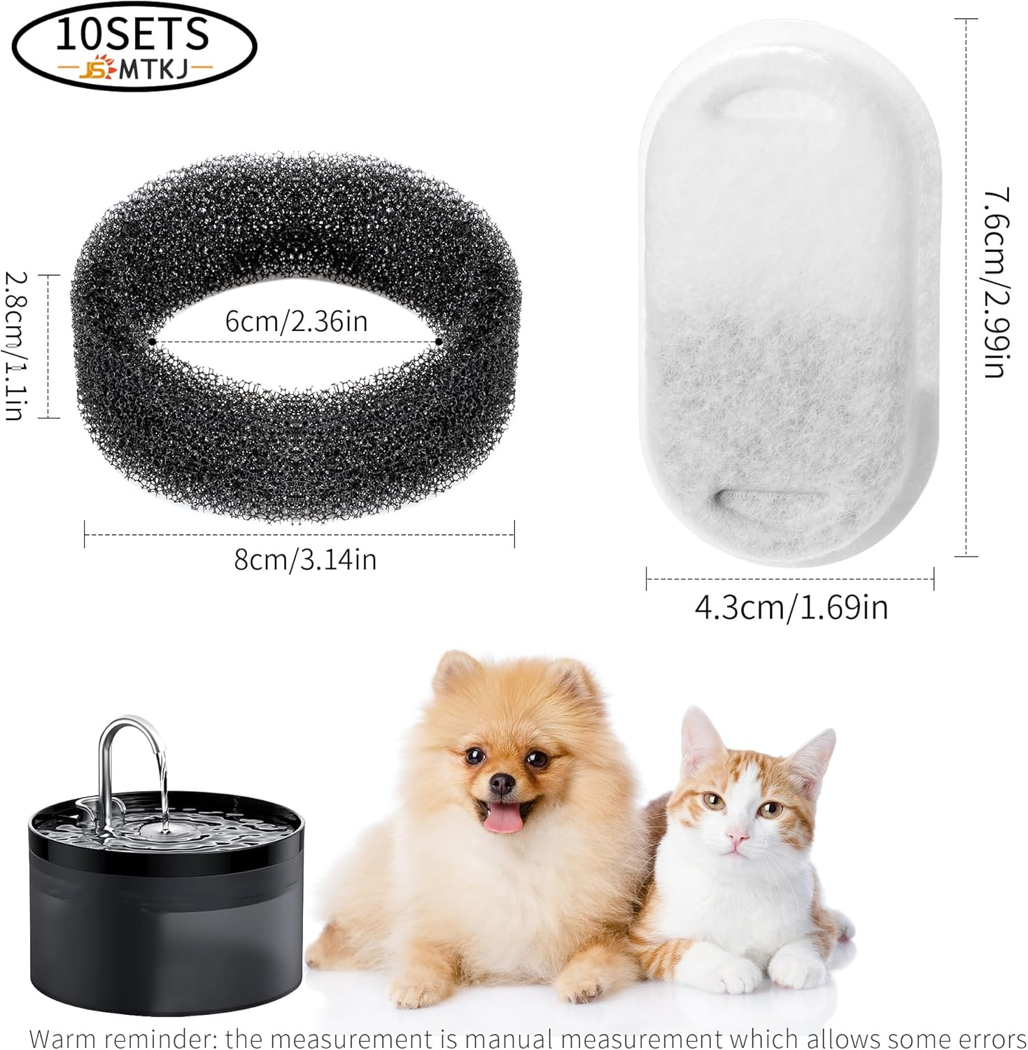 Pack of 20 Filter Cat Fountain, Drinking Fountain Cat Replacement Filter, 10 Pieces Carbon Filters and 10 Pieces Foam Filters for Cats and Dogs Water Fountain image number 6
