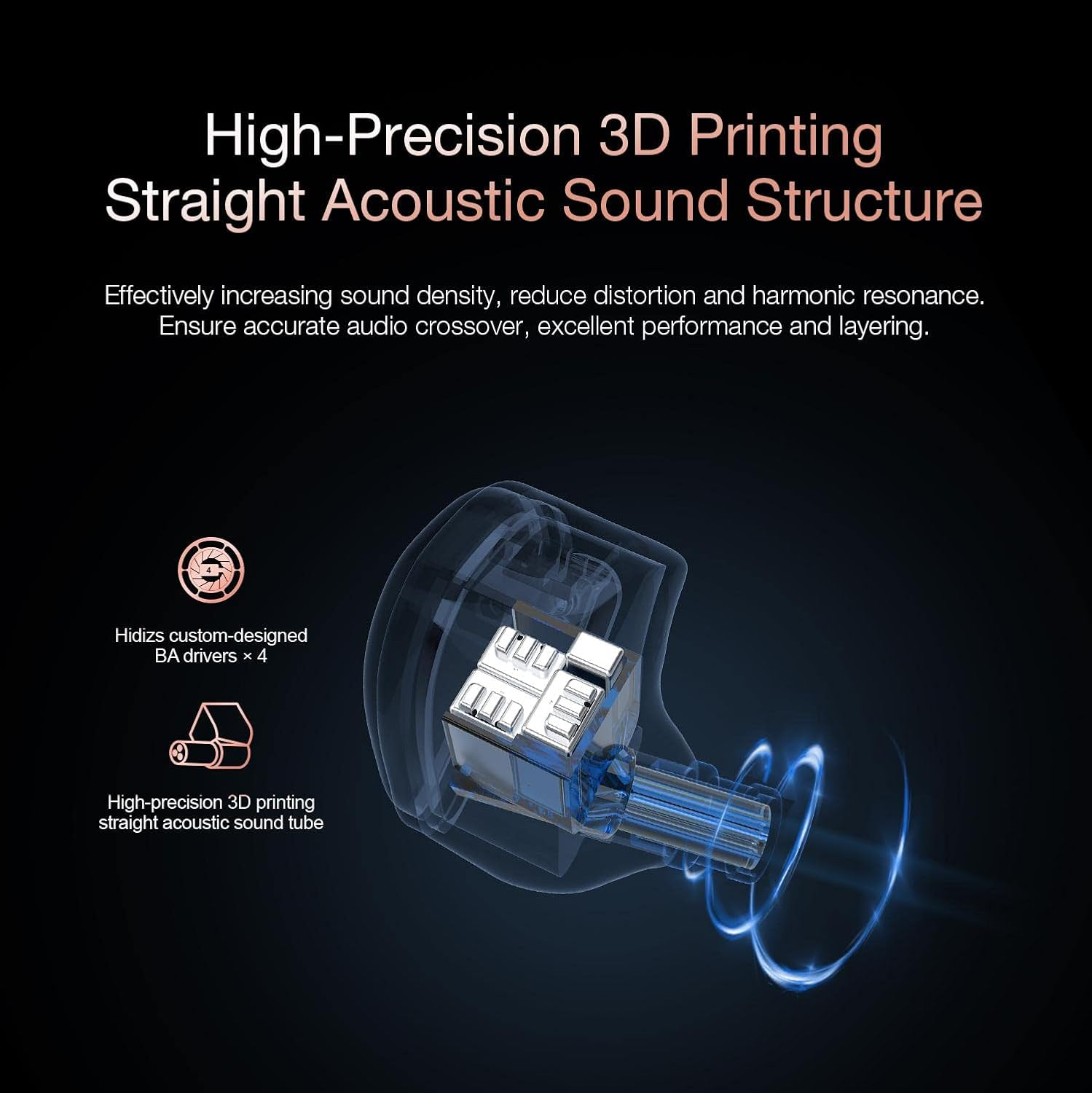 Hidizs MD4 Universal 4BA Drivers IEM, Quad Balanced Armatures In-Ear Earphones,3-Way Crossover, Tuning Switches, In-Ear Monitors with Detachable 2-Pin Cable - Silver image number 6