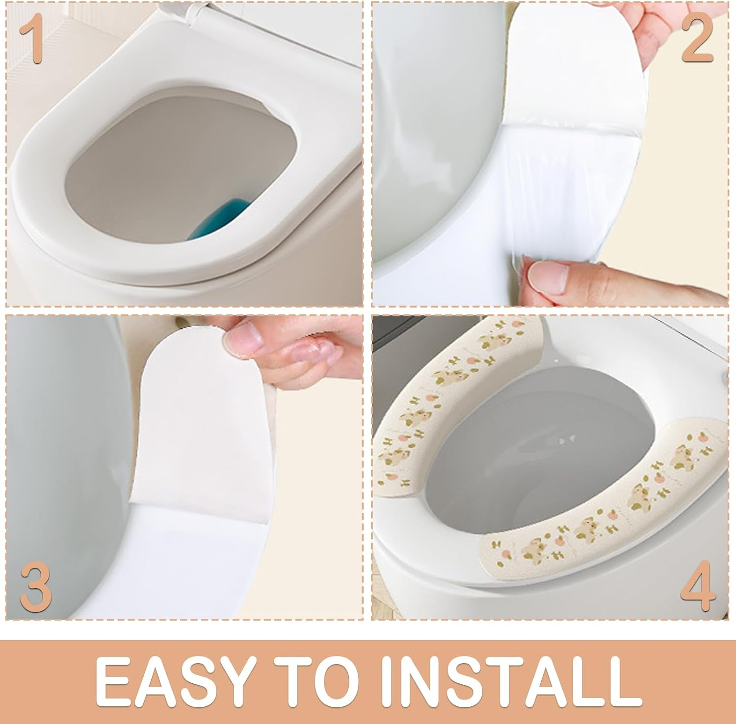 3-Pack Toilet Seat Cushion Covers - Soft and Comfortable, Washable and Reusable, with Adhesive Backing