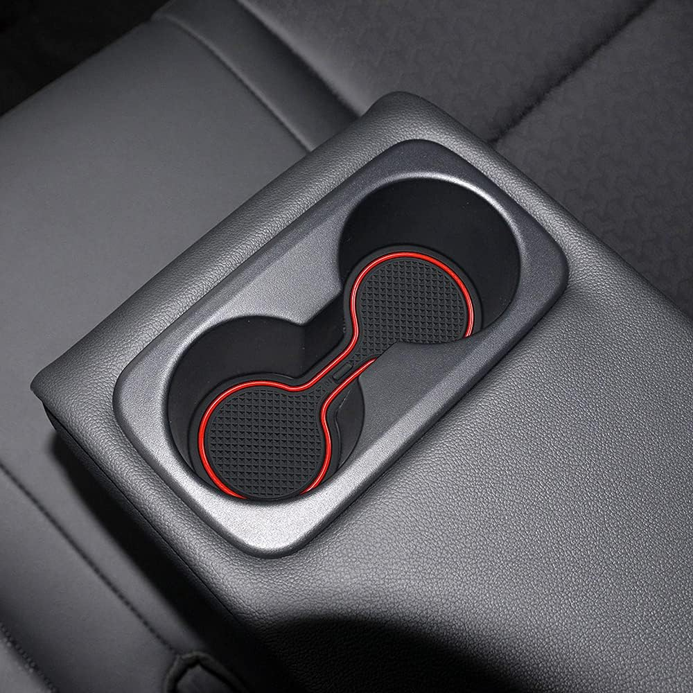 Auovo 2021 Anti-Dust Mats for Kia Sportage KX5 Accessories 2017 2018 2019 2020 2021 2022 Custom Interior Cup Holder Inserts Center Console Door Pockets Liners 15Pcs (Red Trim) - Blue image number 4