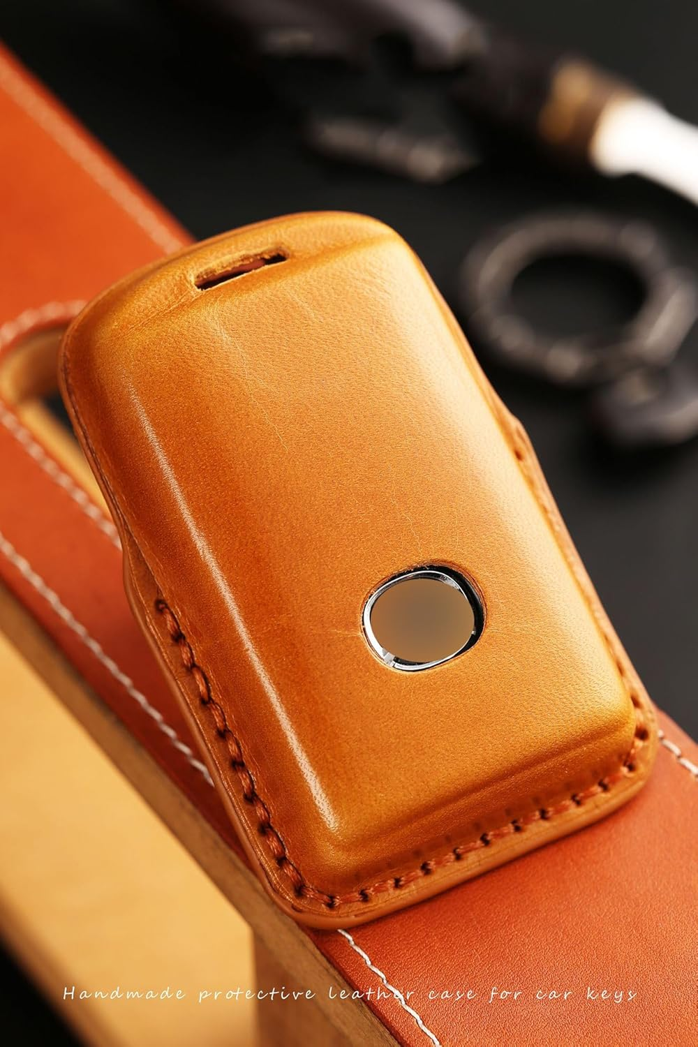 Ontto Leather Car Key Fob Cover Fit for Mazda 3 Alexa Mazda 3 CX-30 CX-5 CX-9 Mazda 3 Sedan 2019 2020 Smart Leather Key Case Keyring Key Shell Holder Bag Keychian image number 4