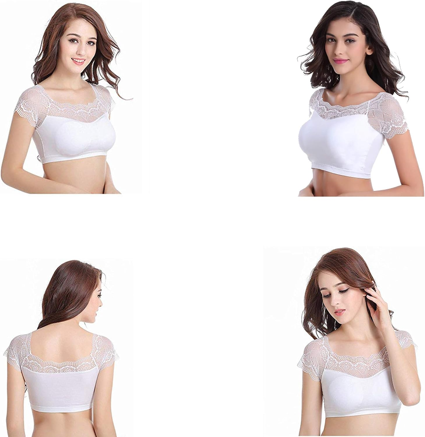 Fyluoke Lace Sports Bra Stretch Silk Yoga Tank Crop Tops for Women No Rims 2 Pack image number 1