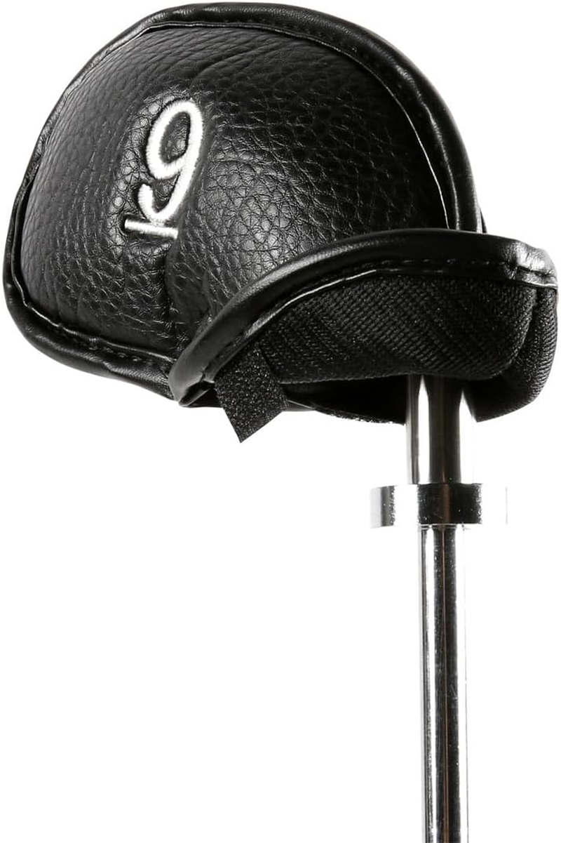 LYSAIMG 12Pcs Golf Head Covers, Deluxe Club Headcover, Universal Fit, Main Iron Clubs (3-9 Pw Aw Sw Lw Lw), Black, Faux Leather, Golf image number 2