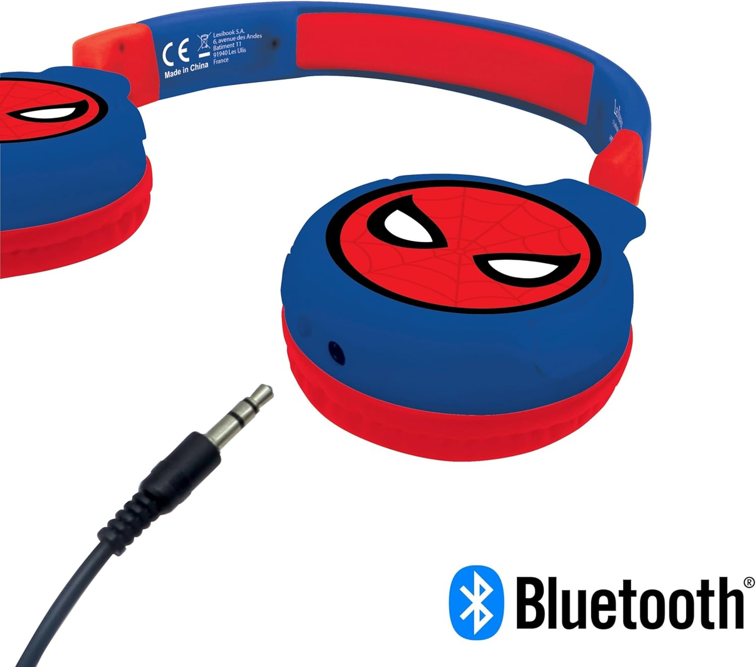 LEXIBOOK, Spiderman, 2-In-1 Bluetooth Headphones Stereo Wireless Wired, Kids Safe for Boys Girls, Foldable, Adjustable, Red/Blue, HPBT010SPLXB image number 1
