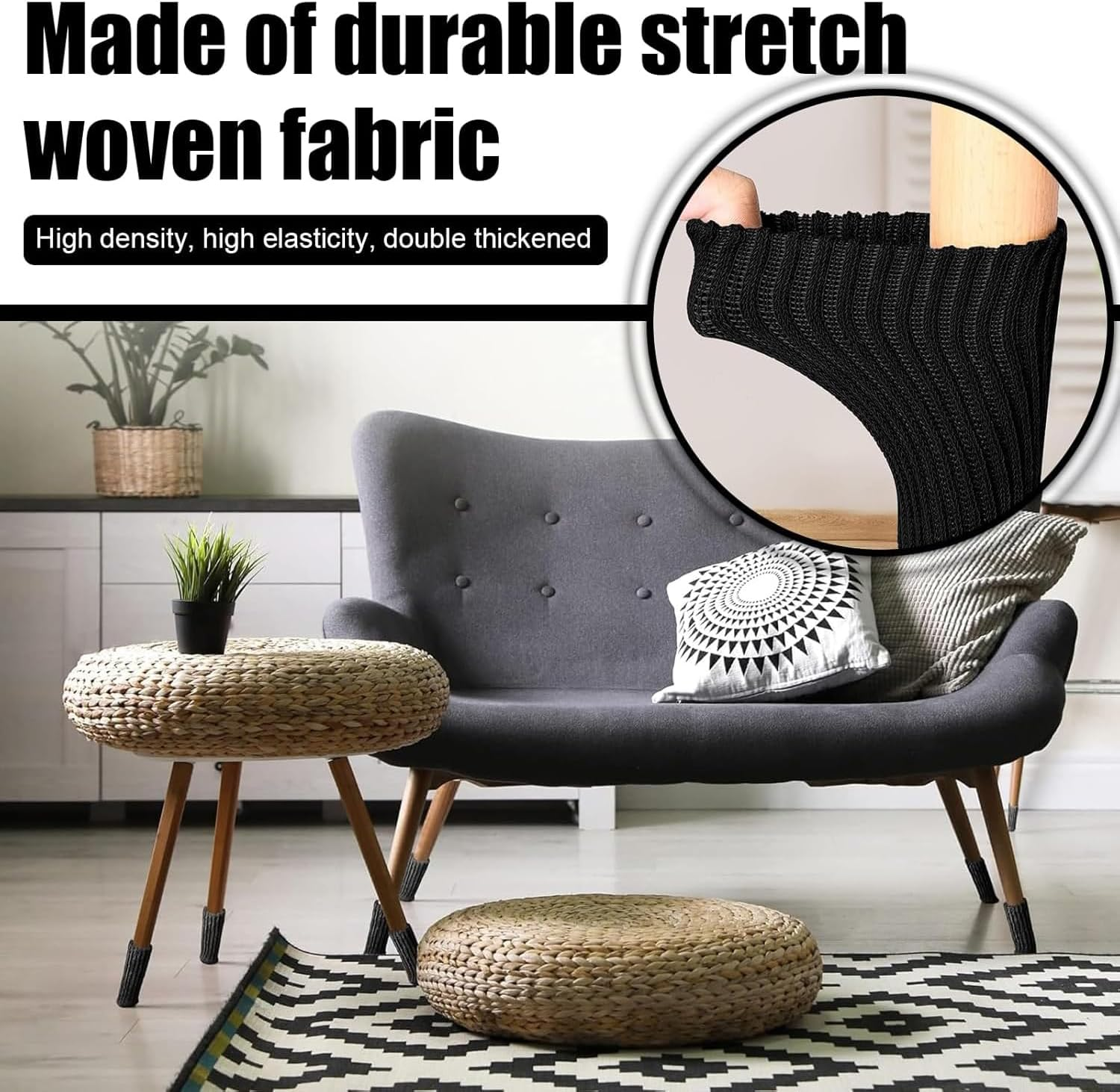 24 Pcs Knitted Chair Leg Socks Protectors, Furniture Leg Cover, Wood Floor Protectors, Chair Leg Covers Caps, Elastic Chair Leg Feet Covers for Hardwood Floor (Black) image number 5