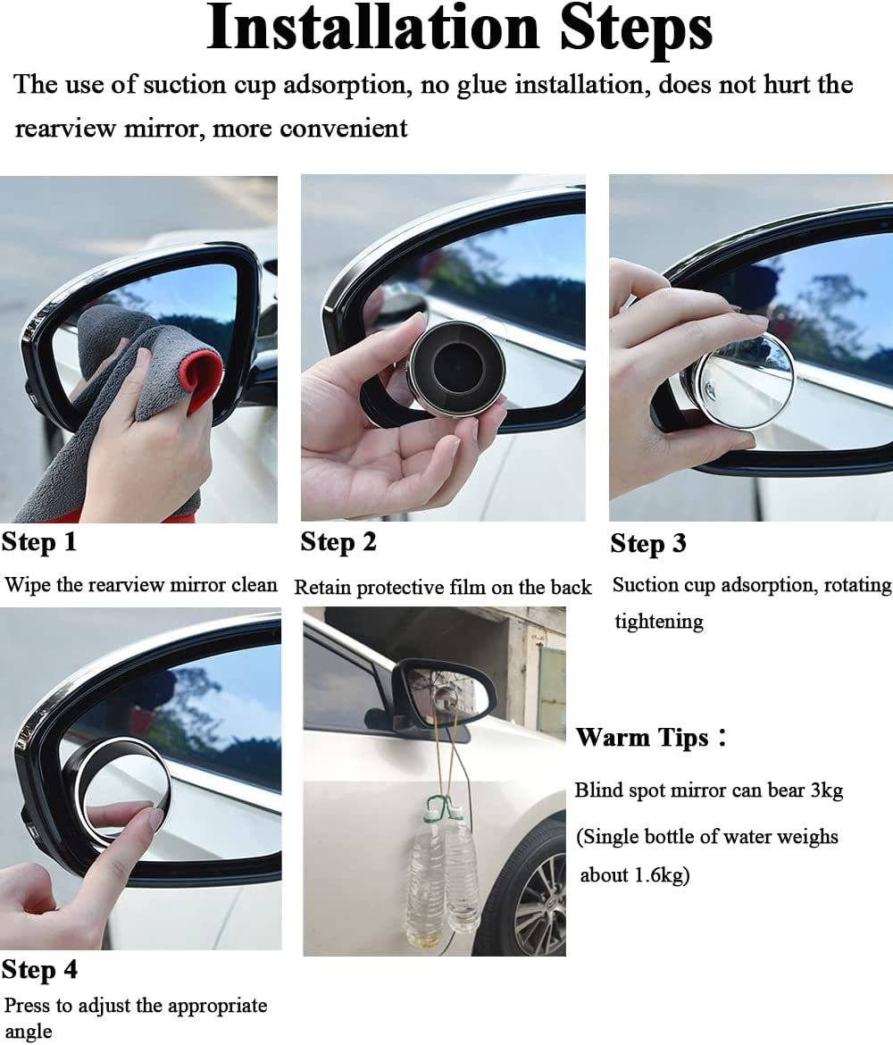 Car Blind Spot Mirror 2 Pack,Suction Cup Blind Spot Mirror 2" round Hd Frameless Convex Rear Side View Mirror 360&deg; Rotatable Blind Spot Auxiliary Rearview Mirror Protective Mirror Non-Adhesive