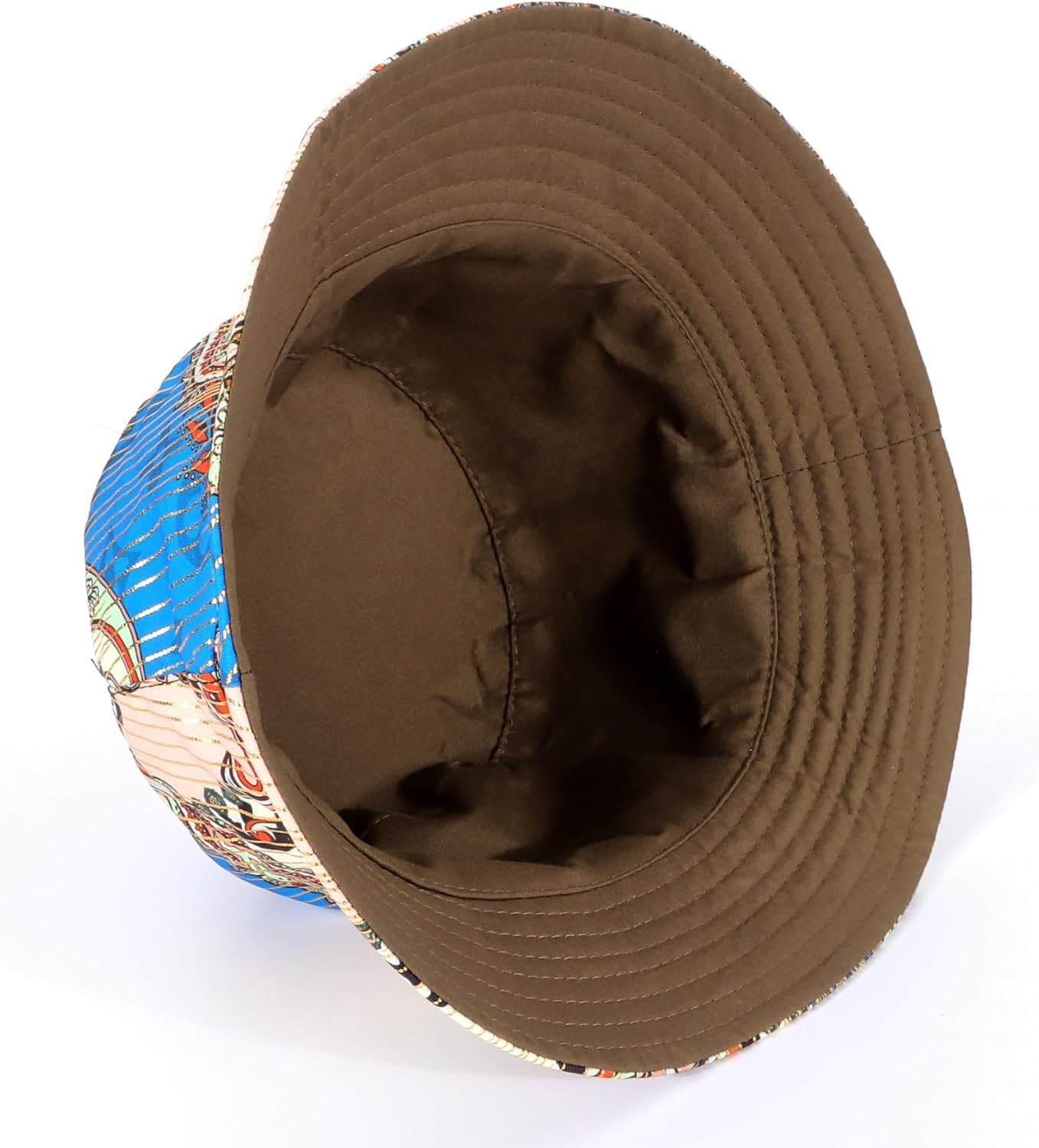 Hebenie Reversible Bucket Hat for Women &ndash; Summer Outdoor Sun Hat with Colorblock Print & Solid Side, Lightweight UV Protection Travel Beach Hat - Beige image number 6