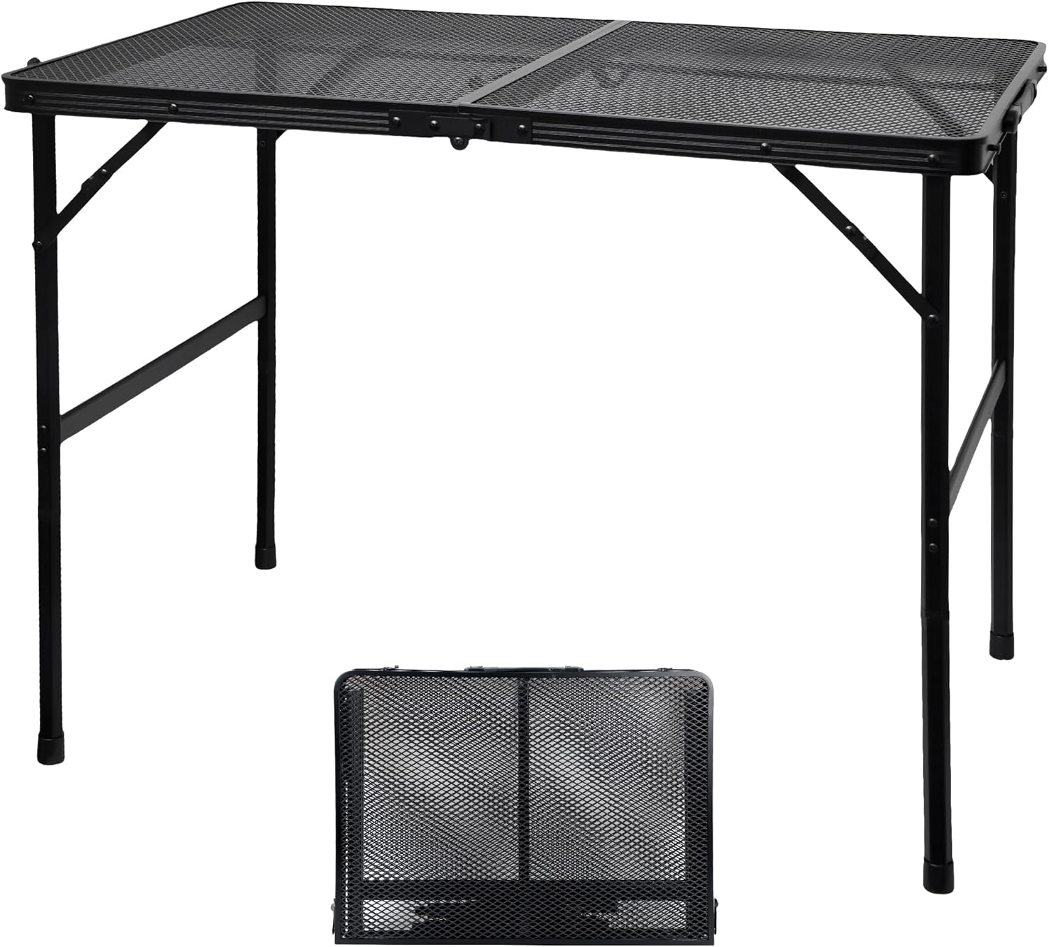 GREGIN Camping Table with Mesh Desktop, Lightweight & Portable Folding Grill Table, Height Adjustable Metal Outdoor Table for Camp, Cooking, BBQ, RV, Picnic-3 FT Black image number 3