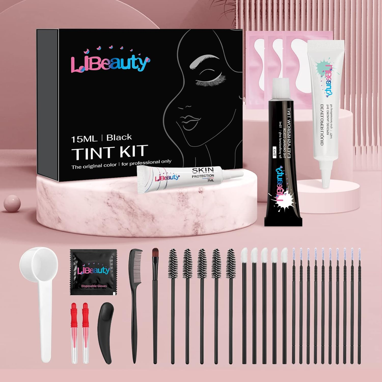 Libeauty Lash Tint Kit, 15 ML Black Eyelash Dye Volumizing Eyebrow Color Kit DIY Use at Salon or Home Natural Eyelash Treatment image number 5