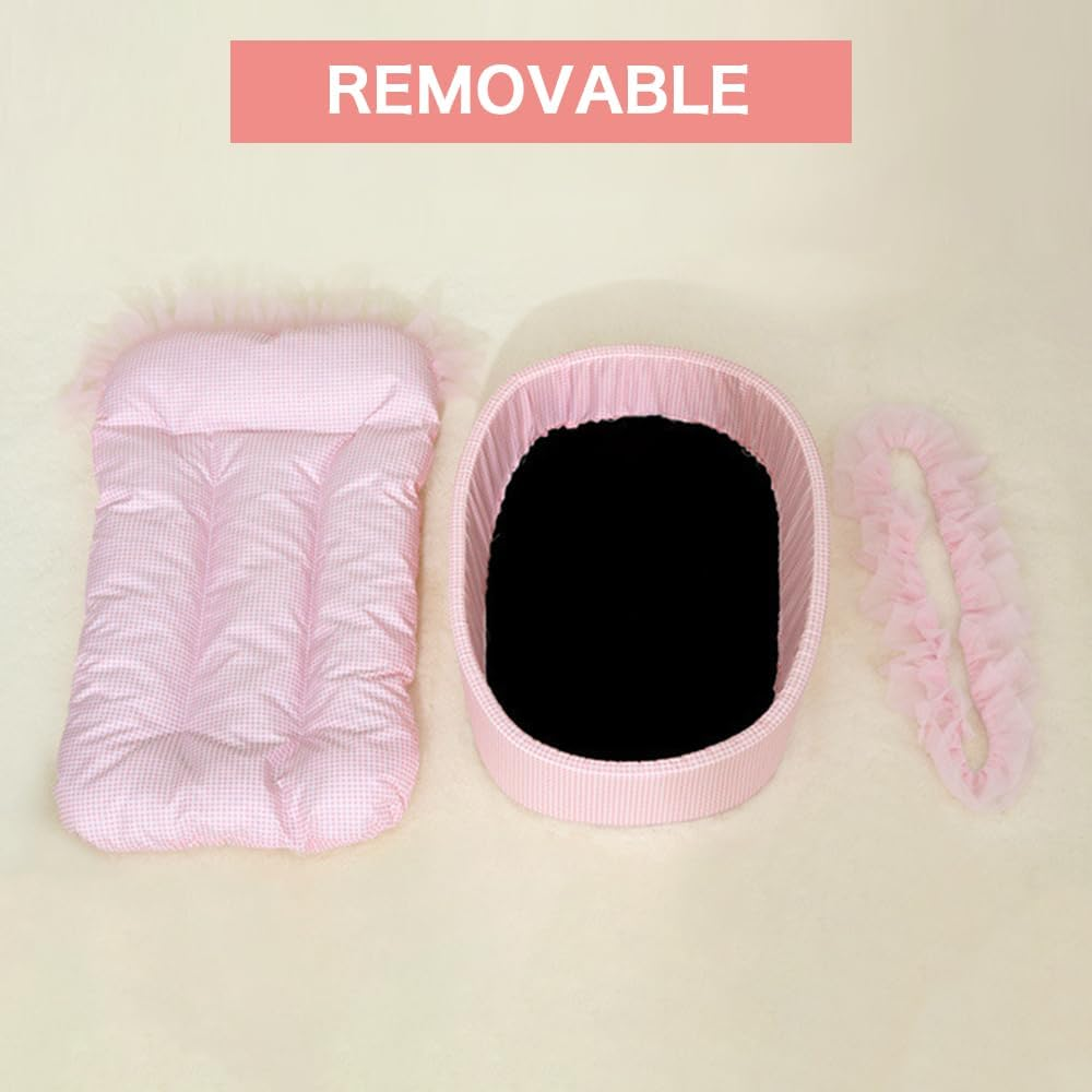 Pawstrip Pink Dog Bed Washable Princess Cat Couch Soft Plush Pet Sofa Nest Mat Anti-Slip Puppy Cave Beds Cute Cozy Kitten Doggy Kennel Cushion Small Medium Dogs Cats Sleeping Pad (Light Pink, L) image number 5