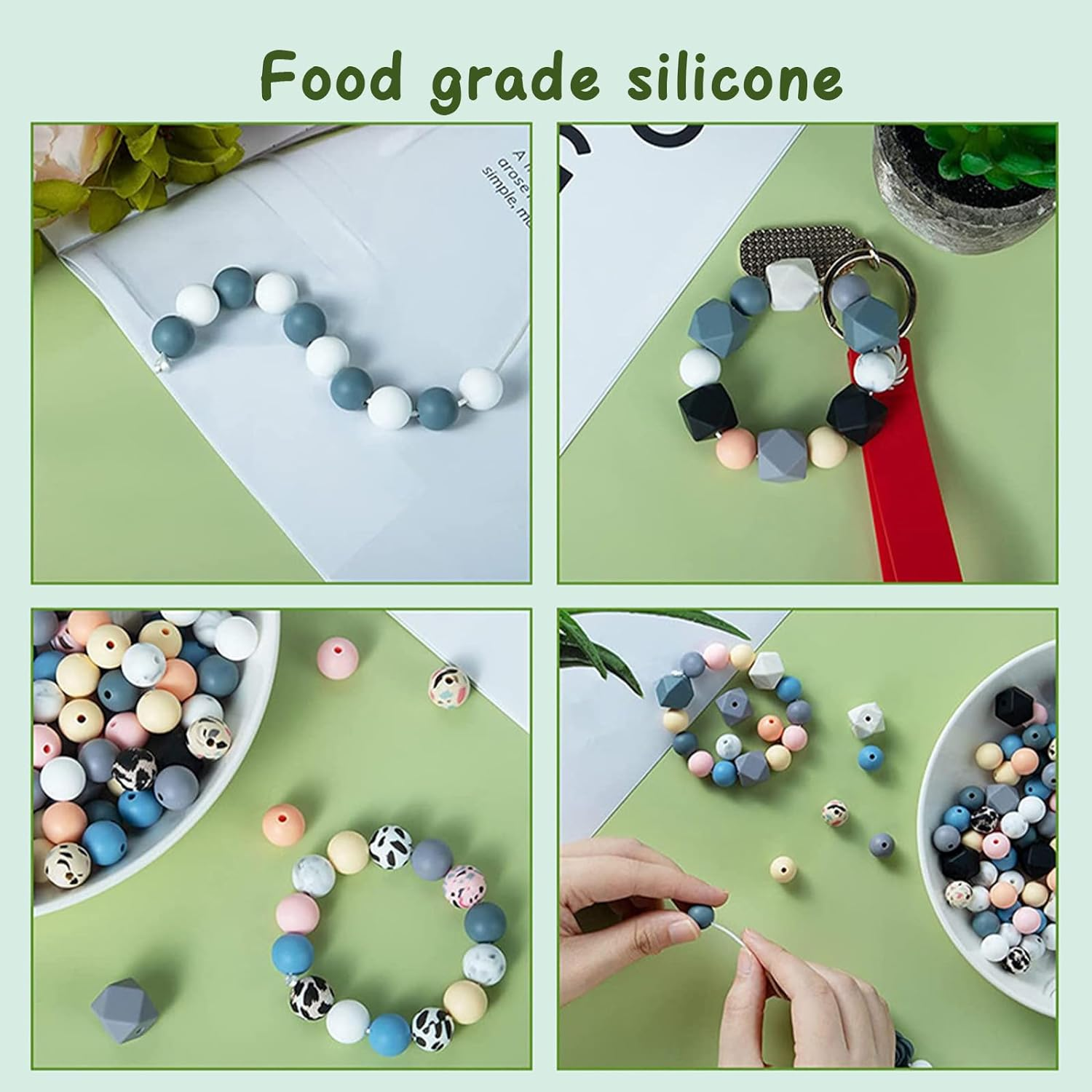 Silicone Beads Kit 104Pcs,14Mm Hexagon Beads,Diy Silicone Beads for Keychain Making, 12Mm Rubber Beads for Lanyard Making image number 5