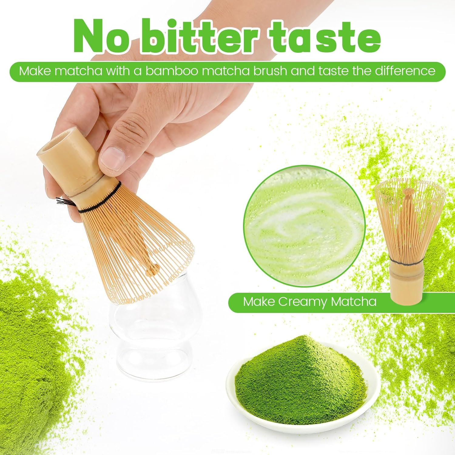 7Pcs Matcha Whisk Set, Clear Glass Japanese Matcha Tea Set Handcrafted Bamboo Matcha Whisk Set with Bowl & Cup & Whisk & Whisk Holder & Sifter for Tea Lovers image number 2