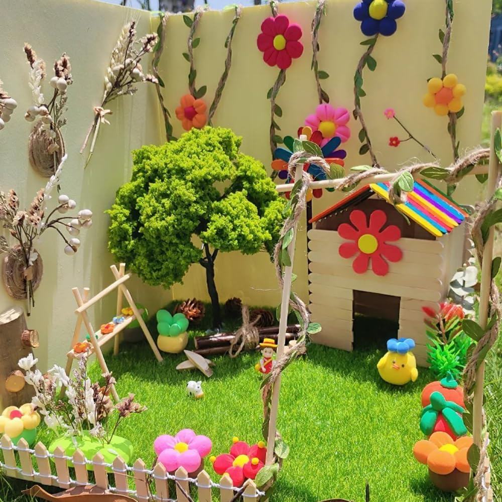 FRAINBOWZ 5Pcs Model Grass Mat,Craft Doll House Model Railway Scenery Model Nylon Flocking Turf for Model Scenery （25X25Cm）