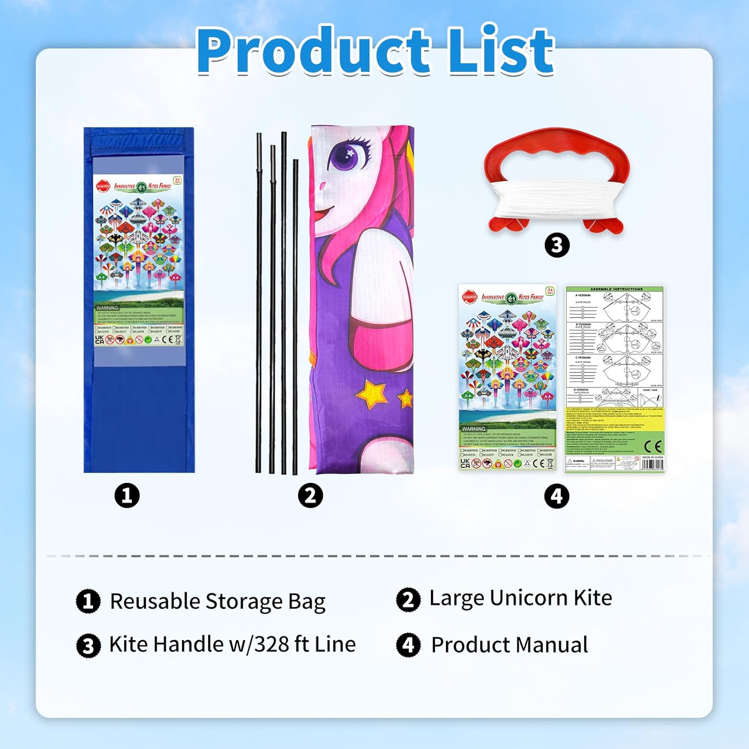 Kites, Kite Unicorn for Kids Outdoor Beach Park Lawn Games - Easy to Fly & Assembly & Carry image number 2