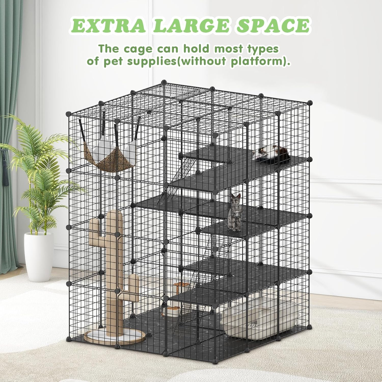 Advwin Large 4 Tier Cat Cage, Pet Playpen Cat Kennel, Indoor DIY Cat Enclosure with Extra Large Hammock for 1-3 Cats, 106 X 106 X 141 CM image number 4