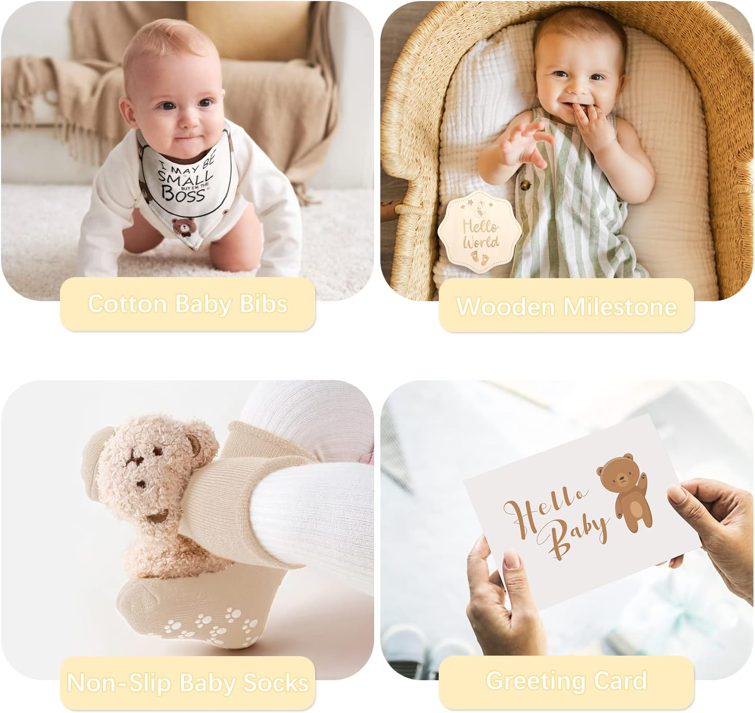 Baby Gift Set, Baby Shower Gifts for Girls Boys, Bear New Baby Gift Basket Include Newborn Rattle Blanket Wooden Keepsake Milestone Cute Bibs Socks Greeting Card, Baby Gift Essentials Stuff image number 2