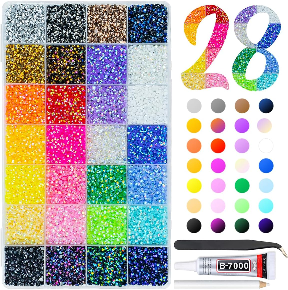 28 Color 3Mm Jelly Resin Rhinestones W B7000 Jewelry Glue for Bedazzling Crafting Flatback Stones No-Hotfix Colorful AB Gems Diamonds Charms for Nails Eyes Face Makeup Tumblers DIY Crafts Shoes image number 2