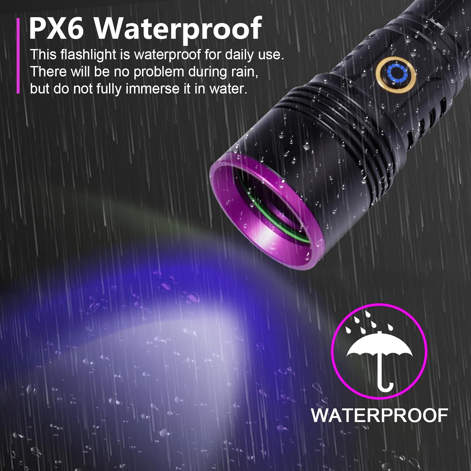 365Nm UV Light Torch, Powerful Black Light Torch With, Rechargeable UV Resin Light, Professional UV Flashlight for Pet Urine Detection, Resin Curing, Rocks, Scorpion image number 4