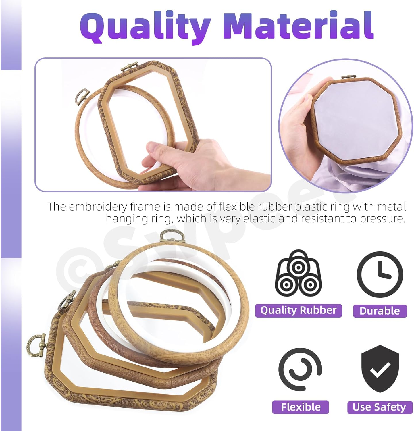 Swpeet 4Pcs 4 Sizes Circle Oval Rectangular Octagonal Embroidery Hoops Kit, Imitated Wood Plastic Display Frame, Cross Stitch Hoop Ring for Art Craft Sewing and Hanging Ornaments Home Decor image number 1