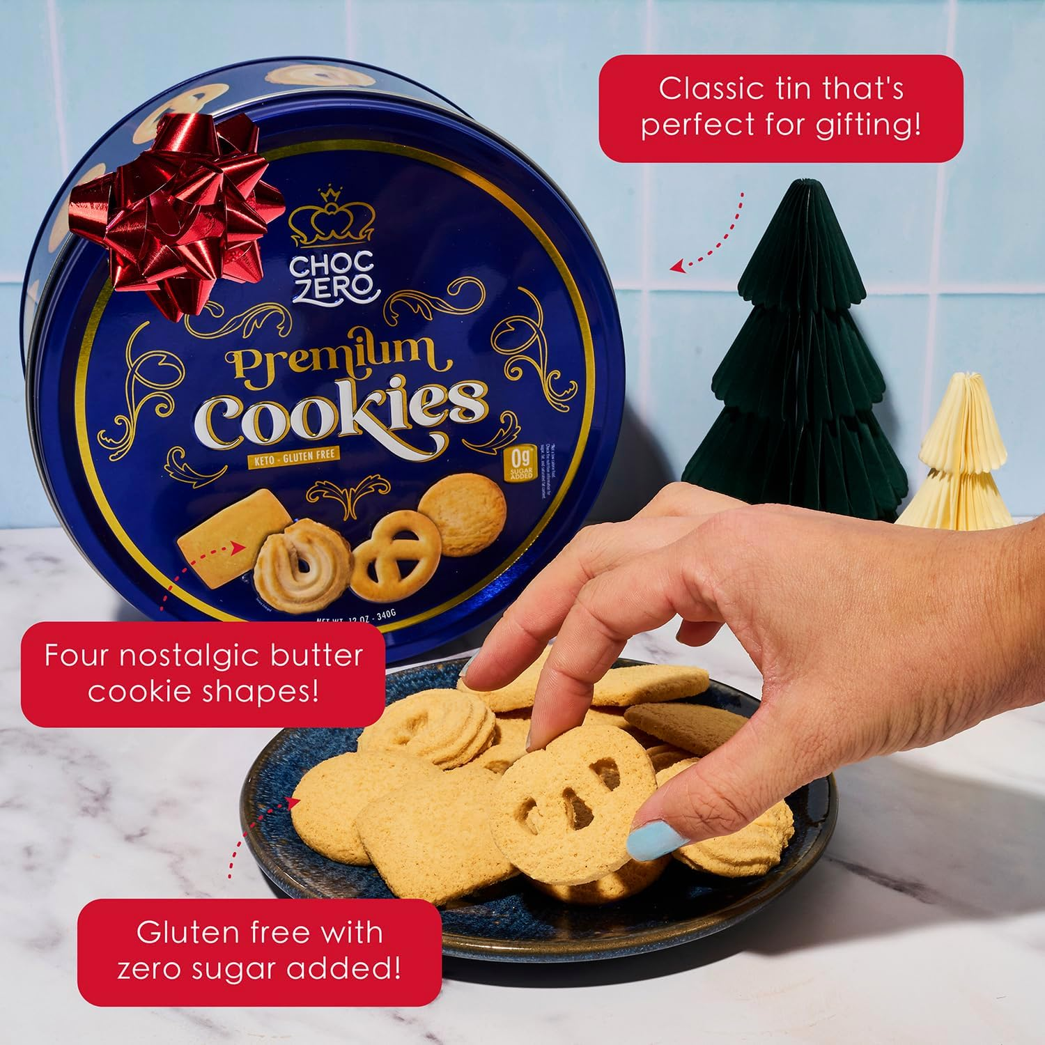 Choczero - Keto Butter Cookies - Danish Sugar Free Cookies, Large Gift Tin, Gluten Free, Low Carb (1 Can, image number 3