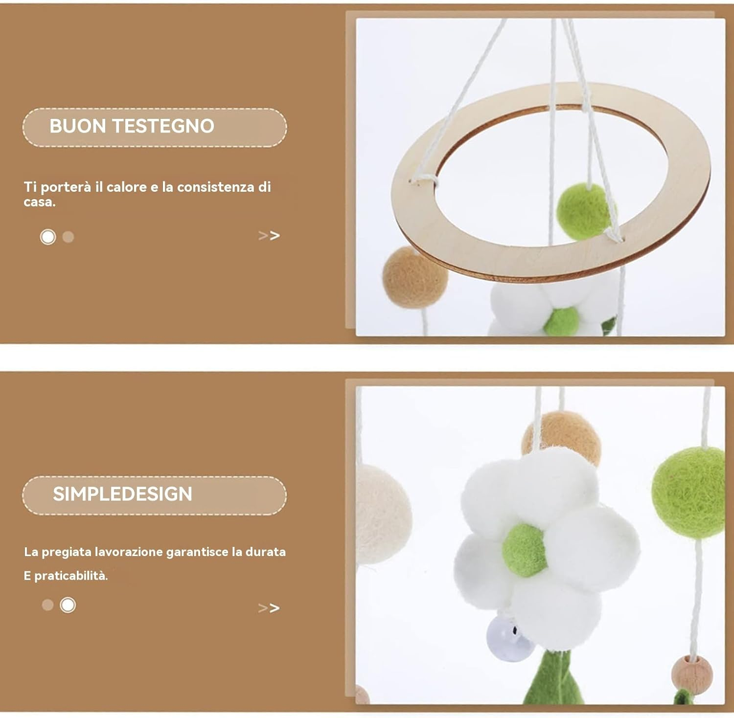 Crib Furniture | Ornament for Baby Cot, Hanging Decoration in Felt with Flowers for Cot and Cot Boys and Girls image number 3