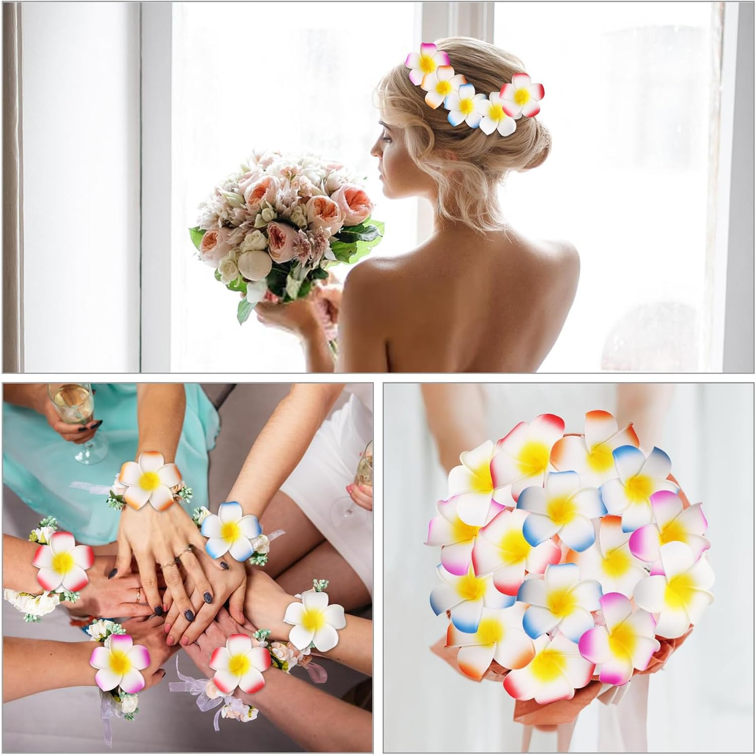 Nayyana 5 Pieces Hawaiian Flower Hair Clips Hawaiian Plumeria Hair Clip Artificial Flower Clips Hair Accessories for Holiday Beach Party Hairpin for Girls Wedding Holiday image number 6
