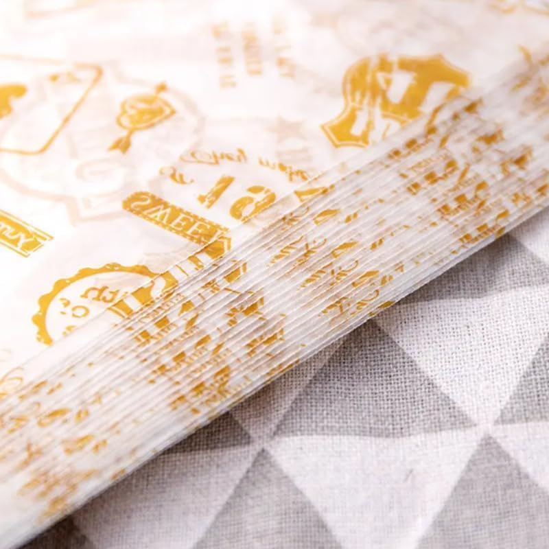 WADY 50 Sheets Food Grade Wrap Paper, Wax Paper Sheets for Food, Food Grade Wrap Paper Greaseproof Sandwich Wrap Paper, Baking Wrapping Paper Deli Paper,For Sweets Cakes Cheese Baking (Style Stamp)
