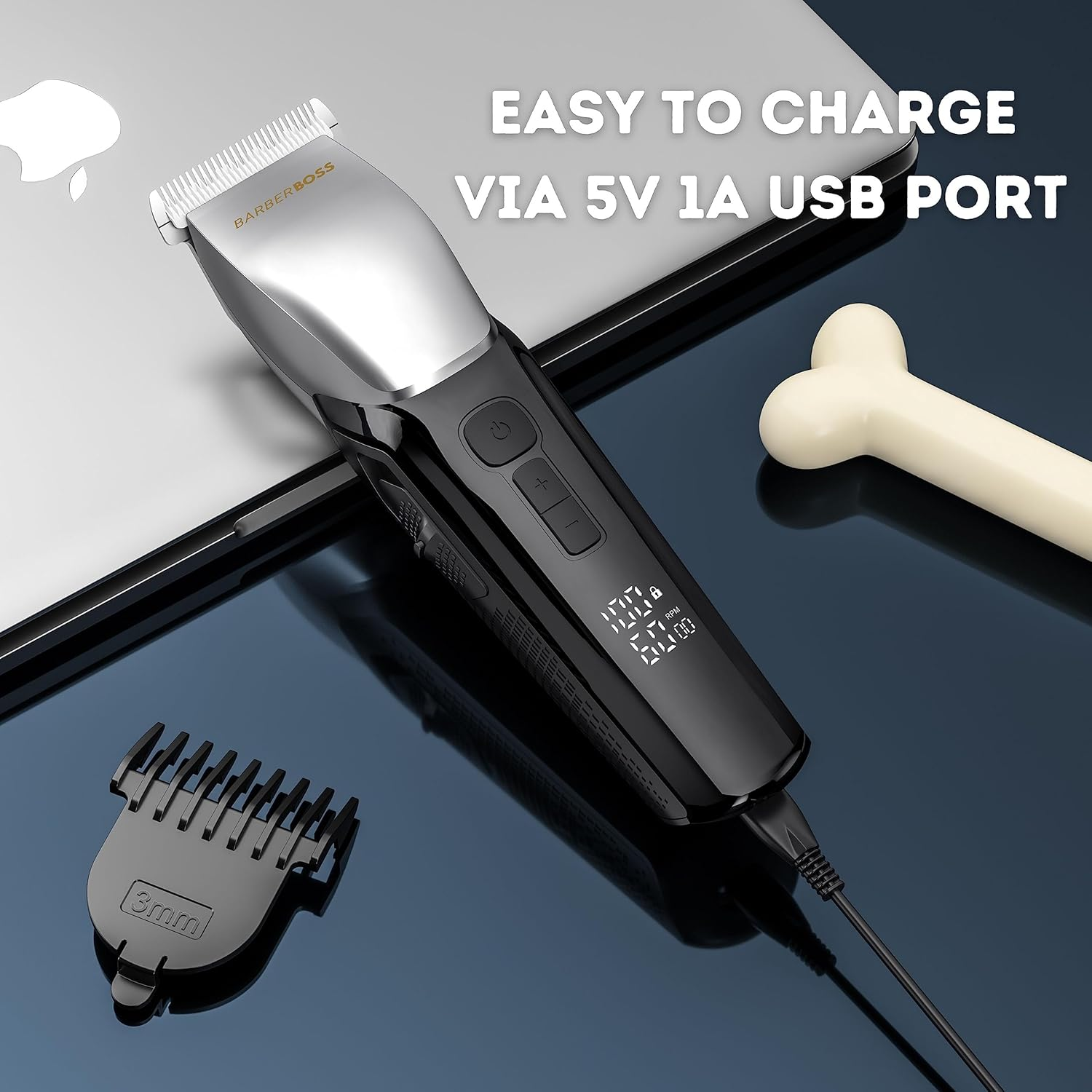 Barberboss Pet Clipper - Slim Design 100% Waterproof Multiple Accessories 8 Combs Ceramic Head LED Indicator Dog Cat Trimmer QR-9083 image number 4