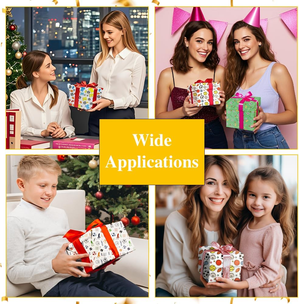 Soccer Wrapping Paper 12 Sheets Birthday 28X20In Folded Flat Gift Wra Paper 4 Style Football Sports Football Wrapping Papers Roll Sports Gift Wrap Paper for Boys image number 6