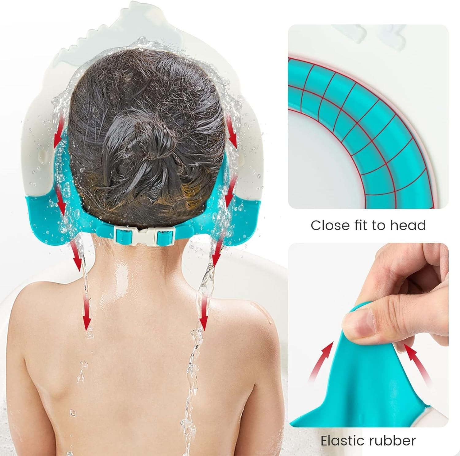 FUNUPUP Baby Shower Cap Dinosaur Shape Shower Cap for Kids Waterproof Shampoo Hat Protect Ears Eyes Adjustable Silicone Hat for Children Toddler Infants Boys Girls (Blue) image number 1
