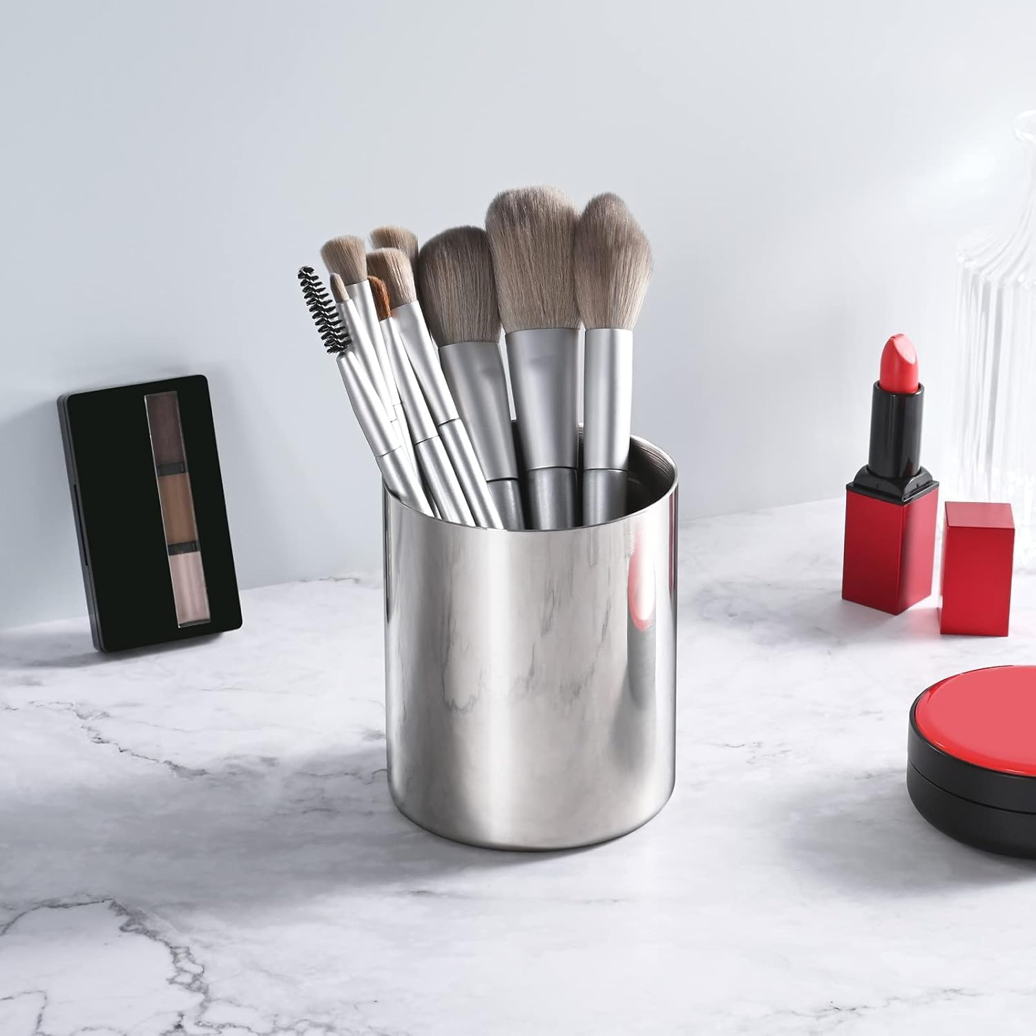 Pencil Holder for Desk,Stainless Steel Desktop Pen Holder,Pencil Holder,Pencil Cup,Pencil Pot, Makeup Brush Holder,Stationery Organizer (Silver, One Size) image number 5