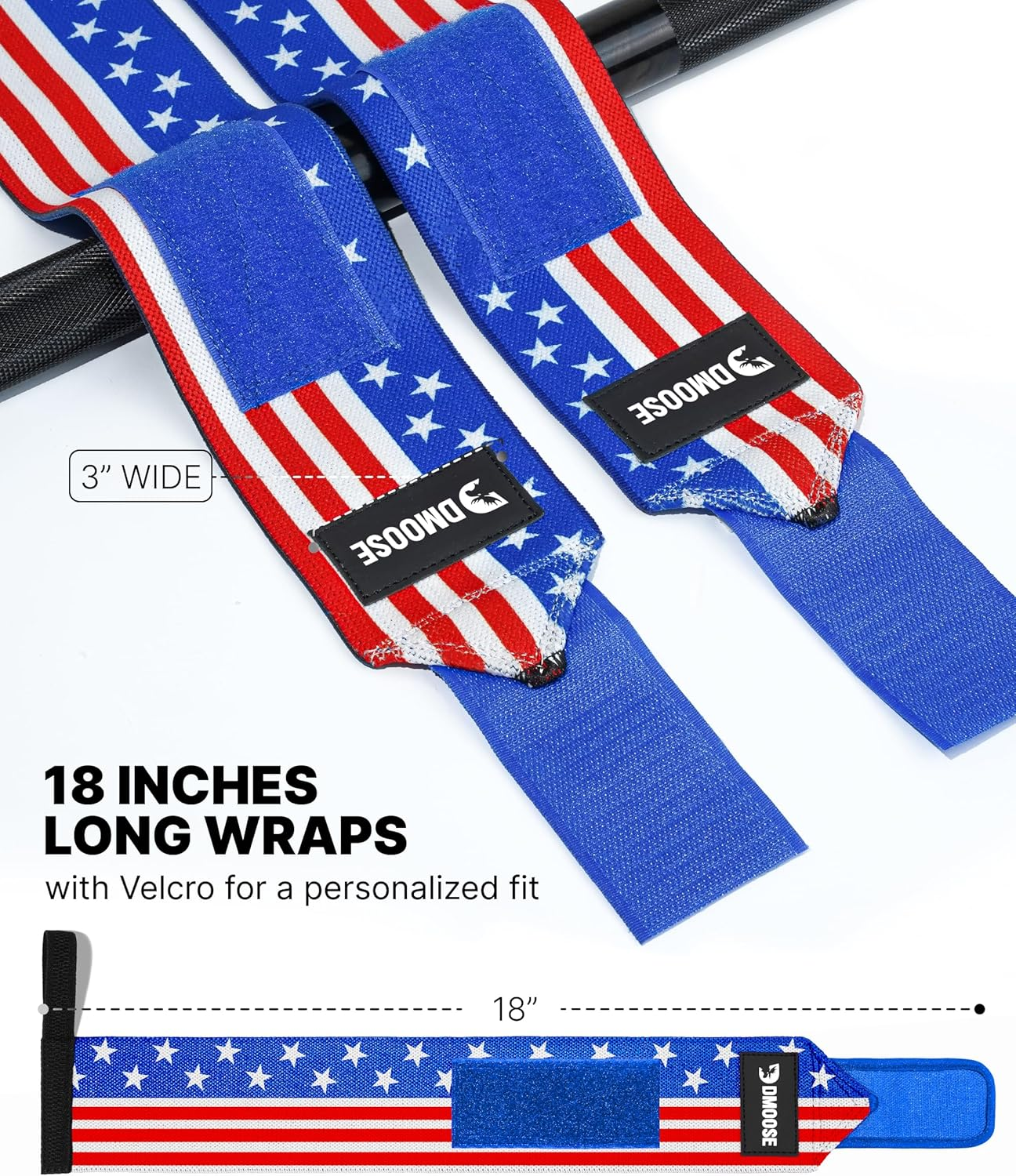 Dmoose Wrist Wraps, Avoid Injury and Maximize Grip with Thumb Loop, 18" or 12" Gym Straps Pair, Wrist Straps for Weightlifting, Powerlifting, Bench Press, Bodybuilding, Deadlift Straps for Men & Women image number 3